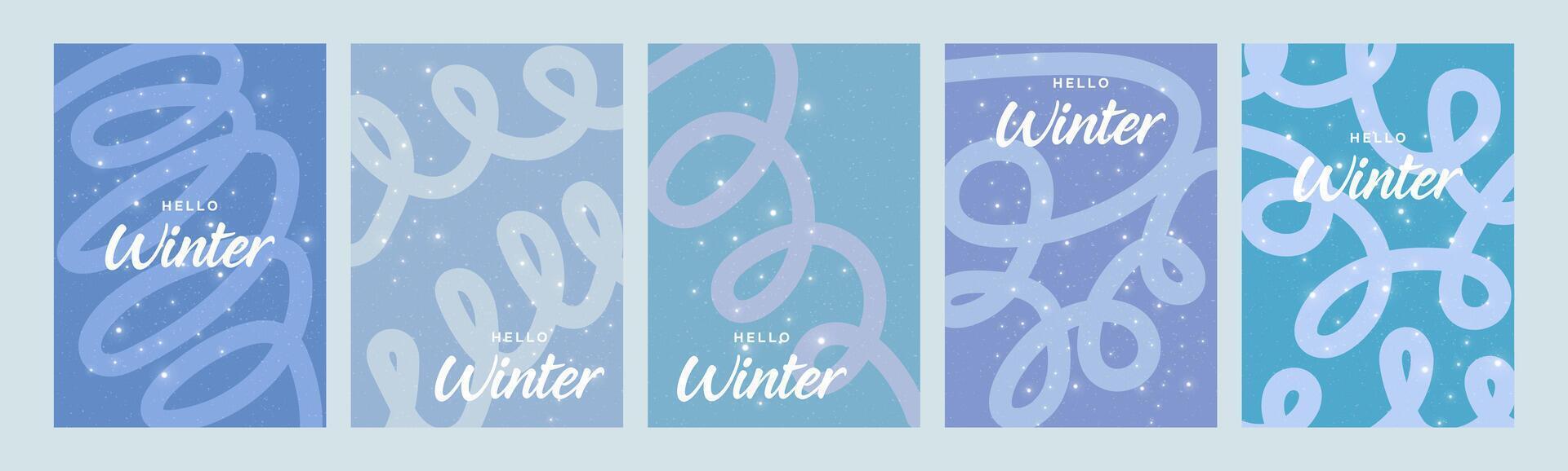 Set of greeting winter backgrounds with abstract patterns and snowflakes. Seasonal message for social media and graphic design. vector
