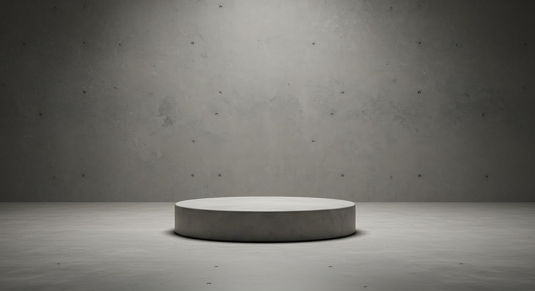 Empty concrete floor with a round pedestal in front of a wall photo