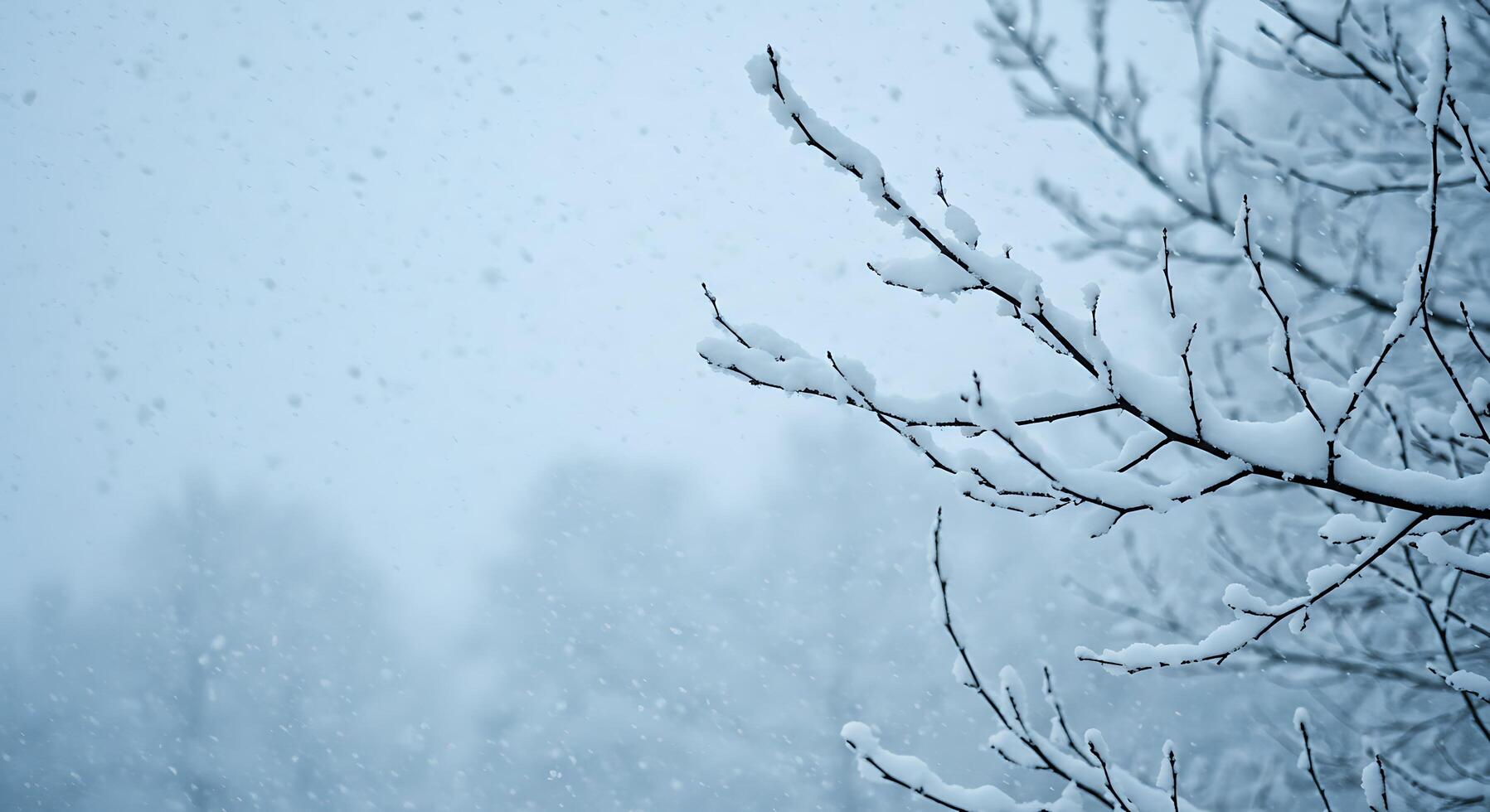 A snowy scene with trees and branches photo