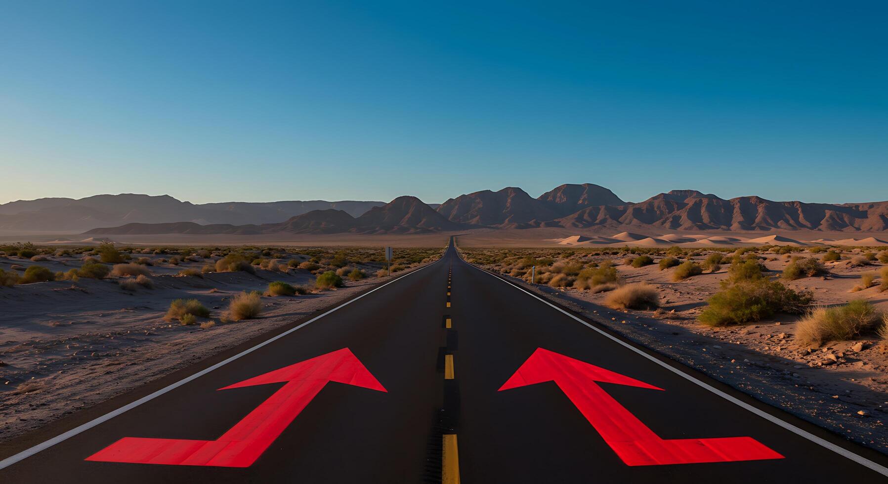 A road with two arrows pointing in opposite directions photo