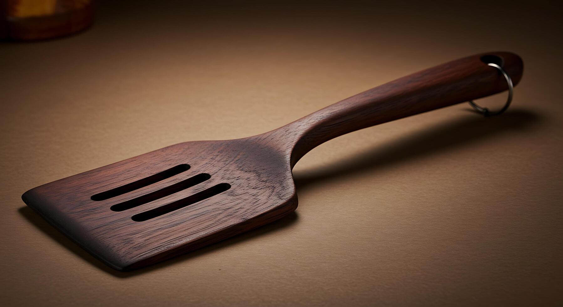 A wooden spatula on a brown surface photo