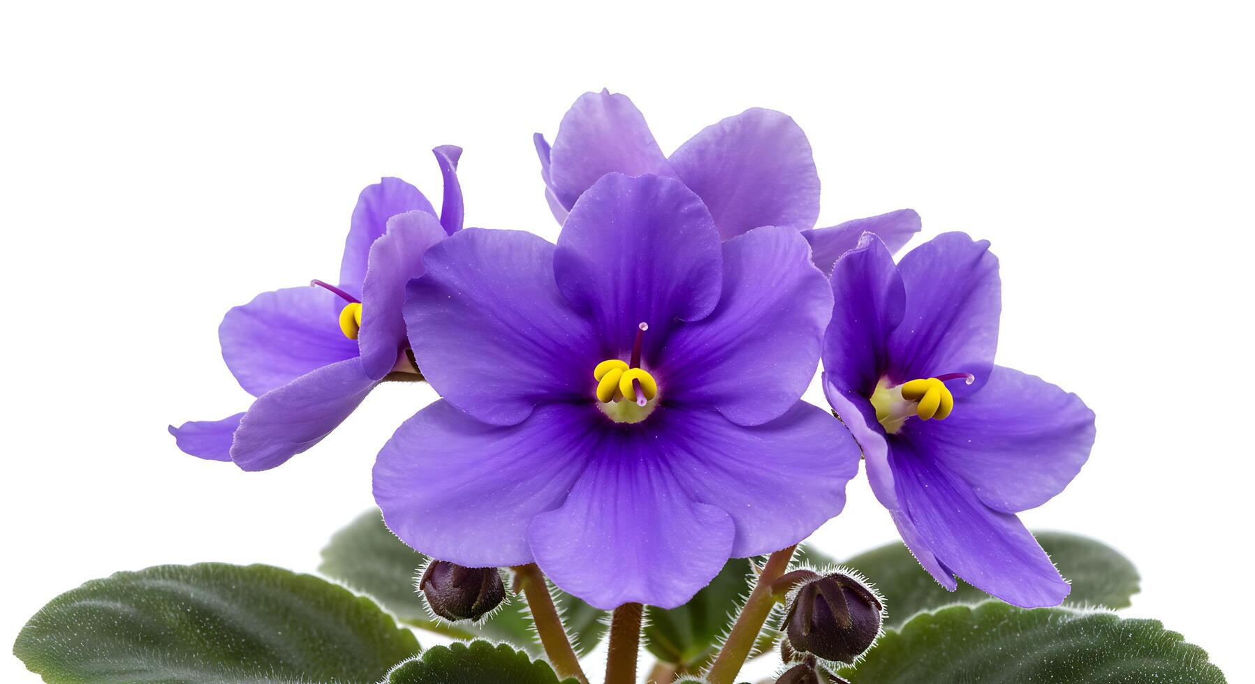 A purple flower with green leaves on a white background photo