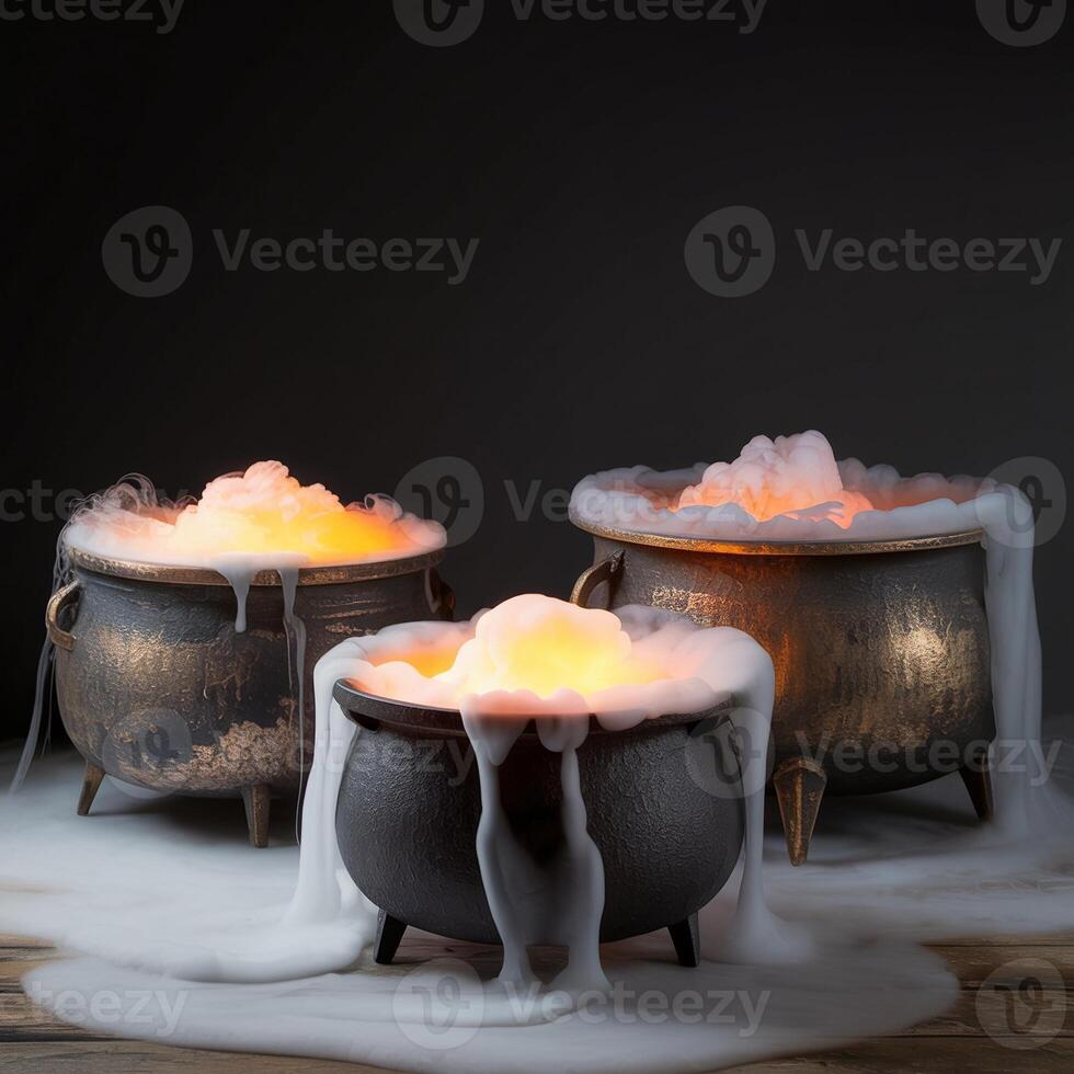 Three cauldrons with ice and water sitting on a table photo