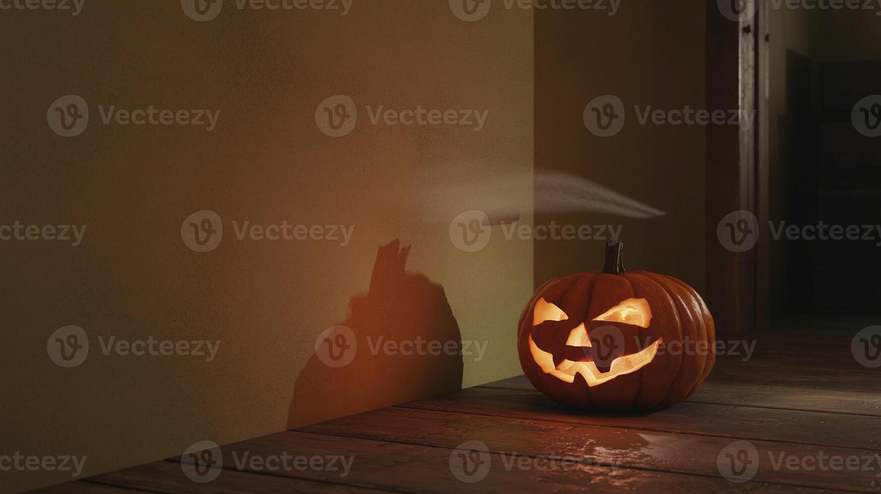 A halloween pumpkin with a smoke coming out of it photo