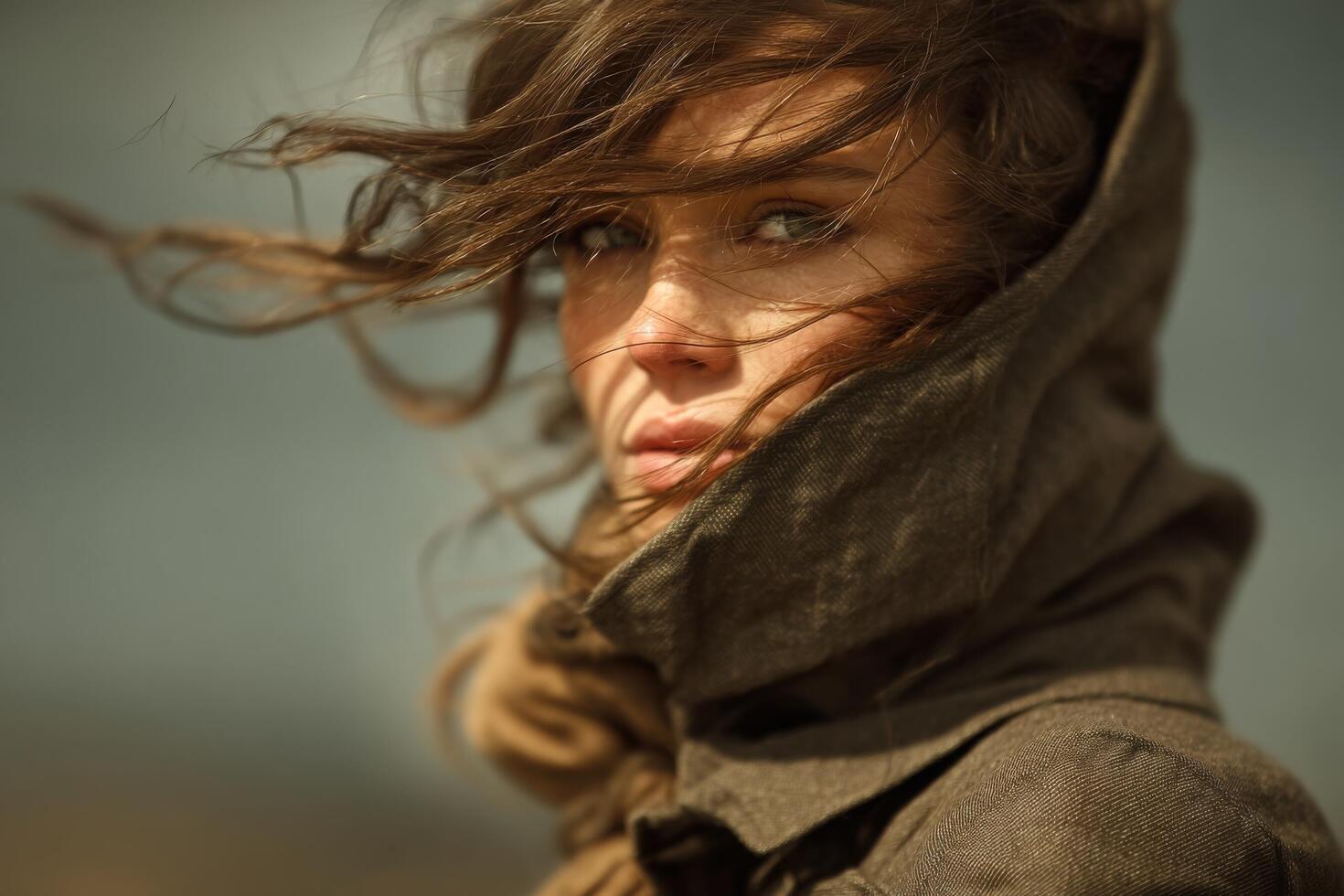 A woman with long hair and a hoodie photo