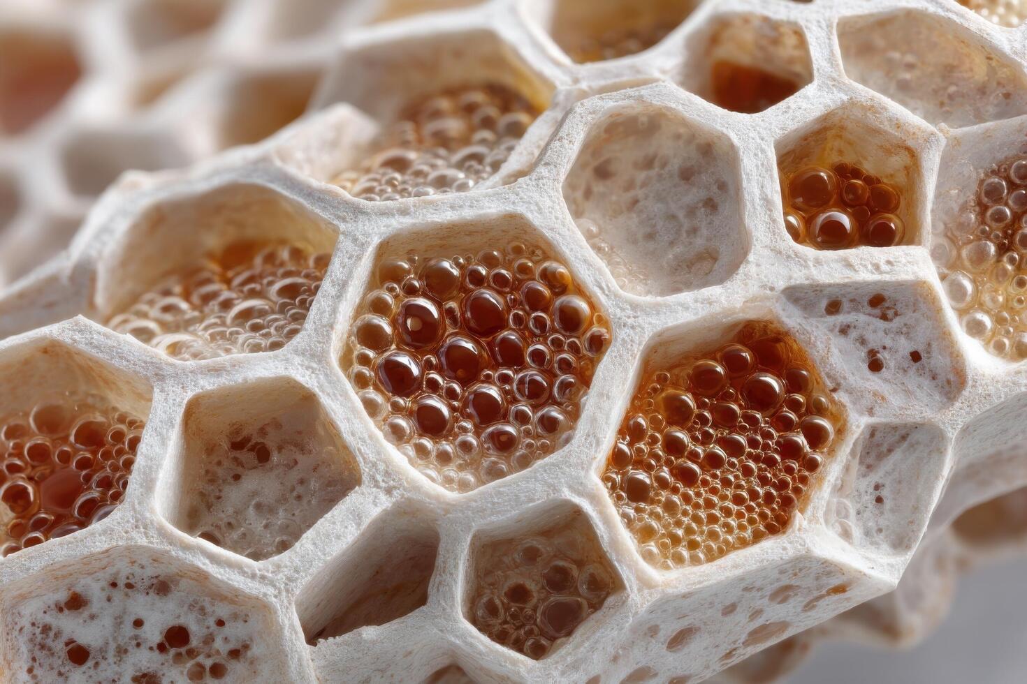 Close up of honeycomb with honeycomb cells photo