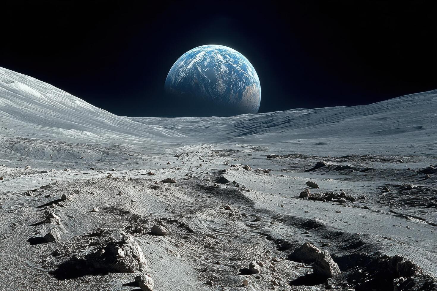 The moon and earth seen from the surface of the moon photo