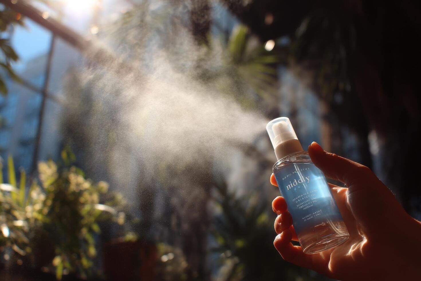 A person holding a bottle of water with a spray of water photo