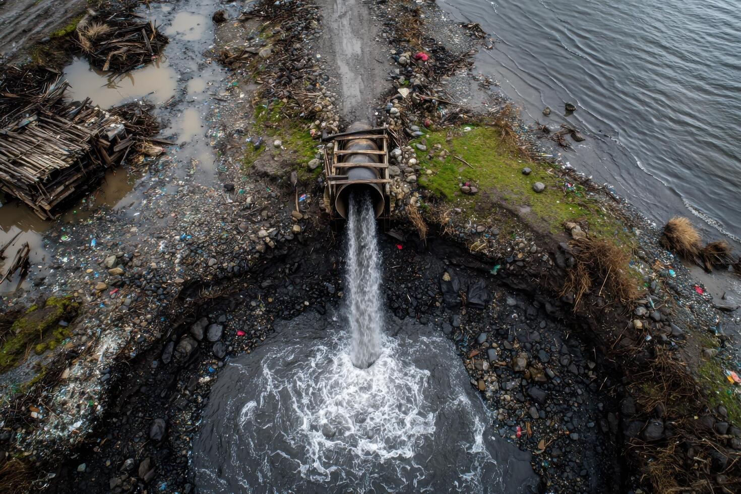 A water pipe is flowing into the water photo