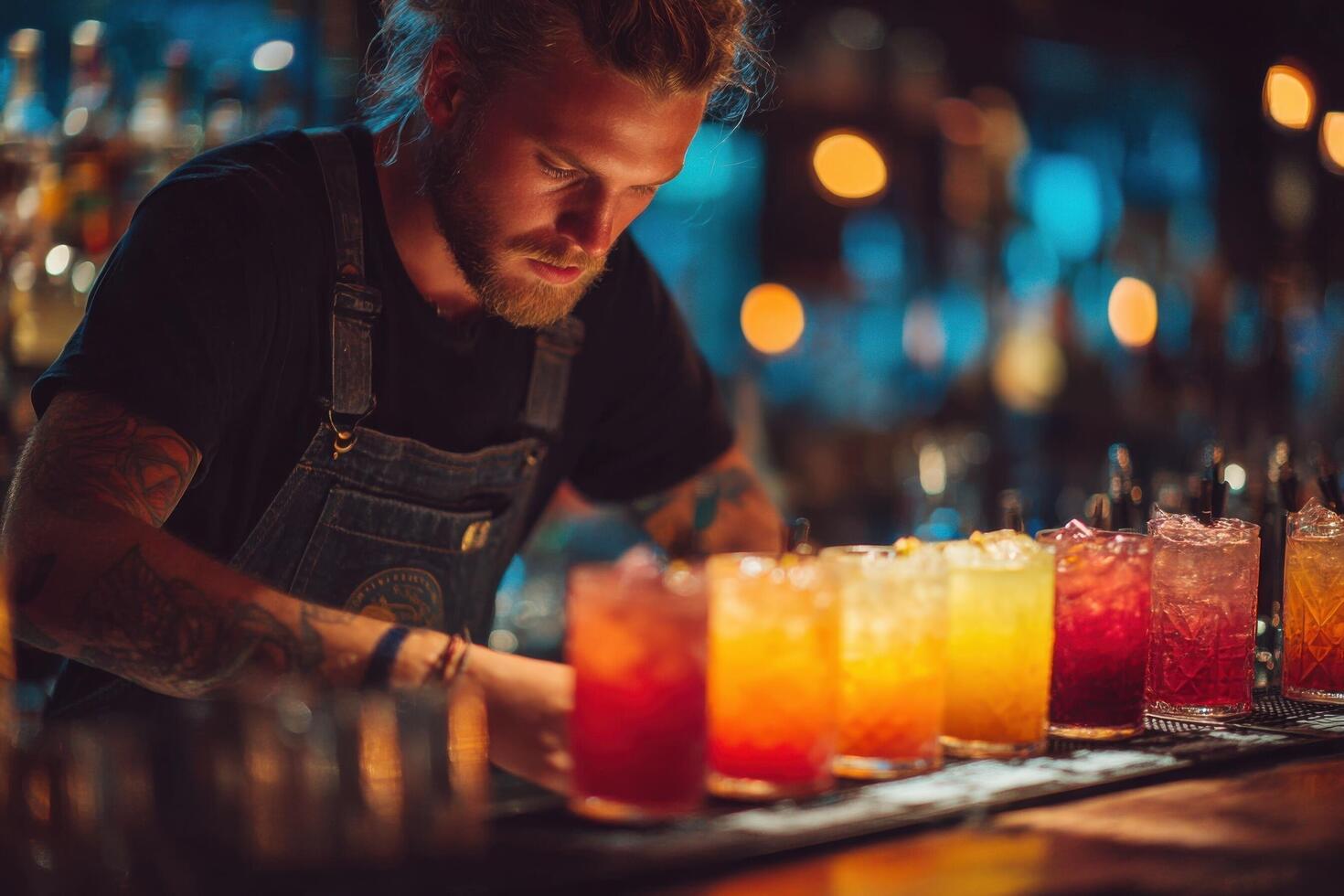 A bartender is preparing drinks at a bar photo