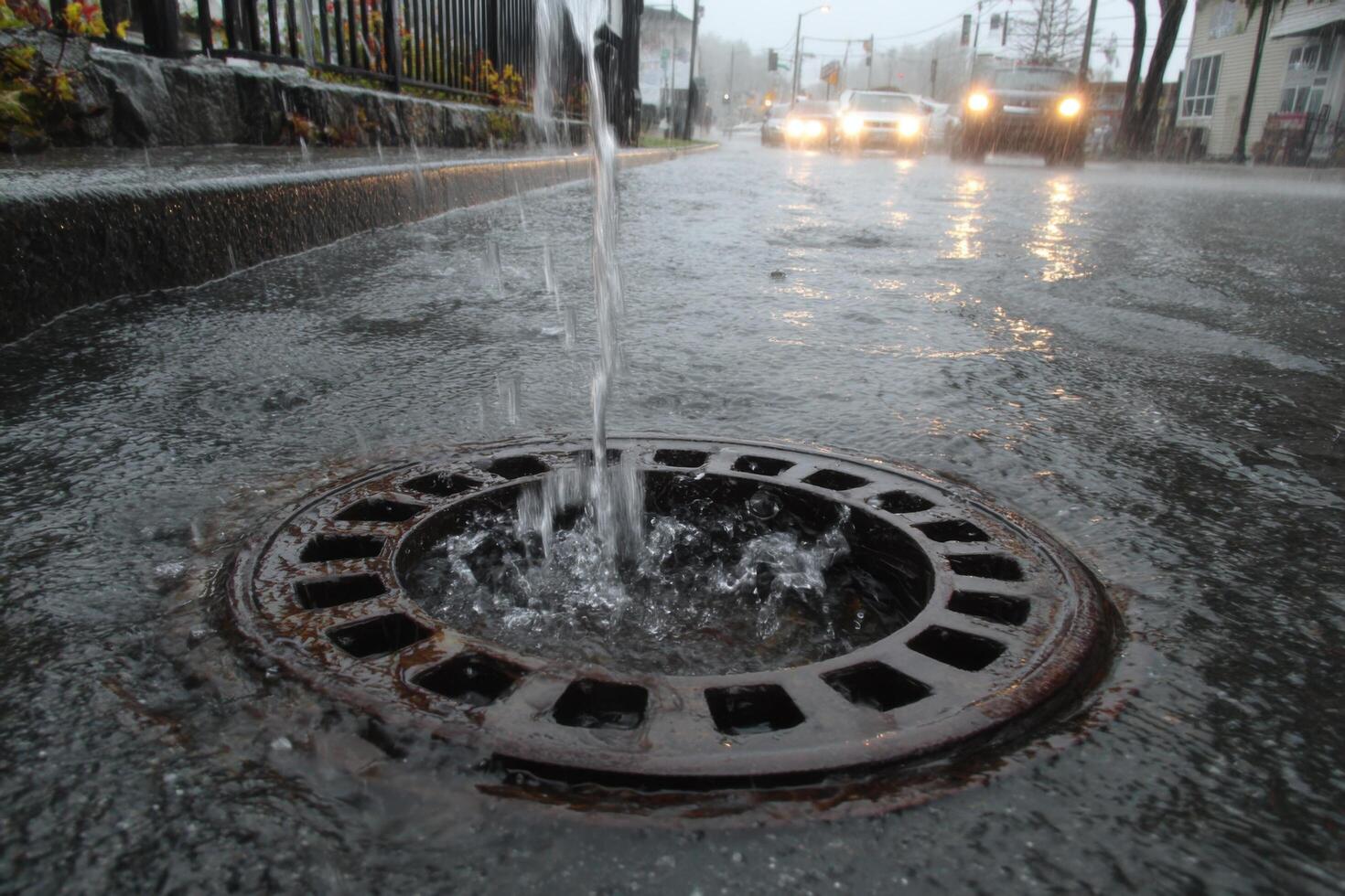 A water drain is open on the street photo