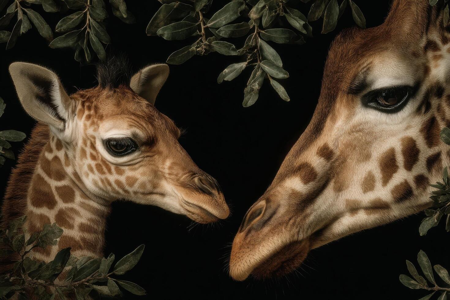 Two giraffes are looking at each other photo