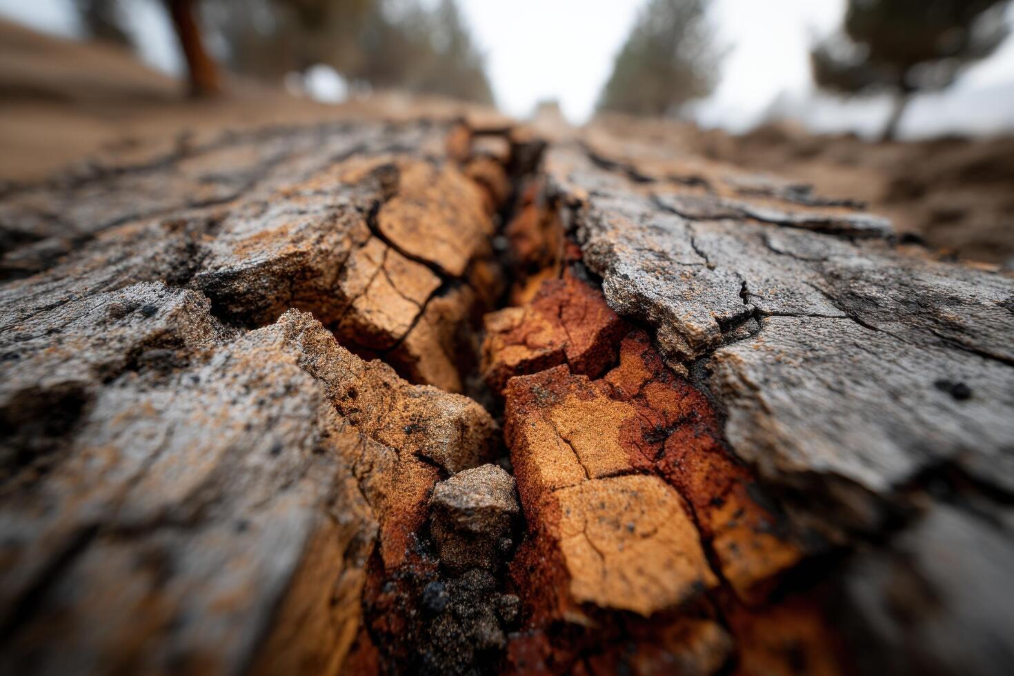 A close up of a tree trunk with some cracks photo