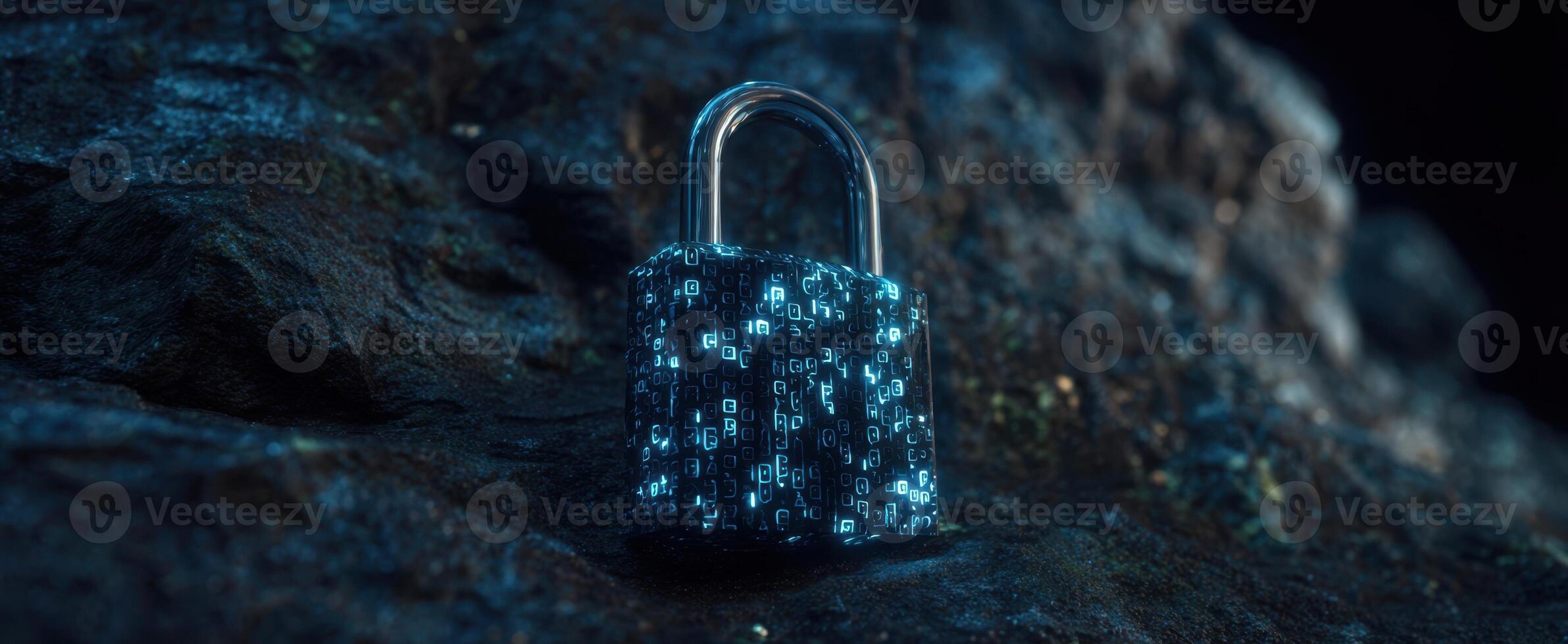 The digital padlock symbolizing advanced security and data protection in the virtual world. photo
