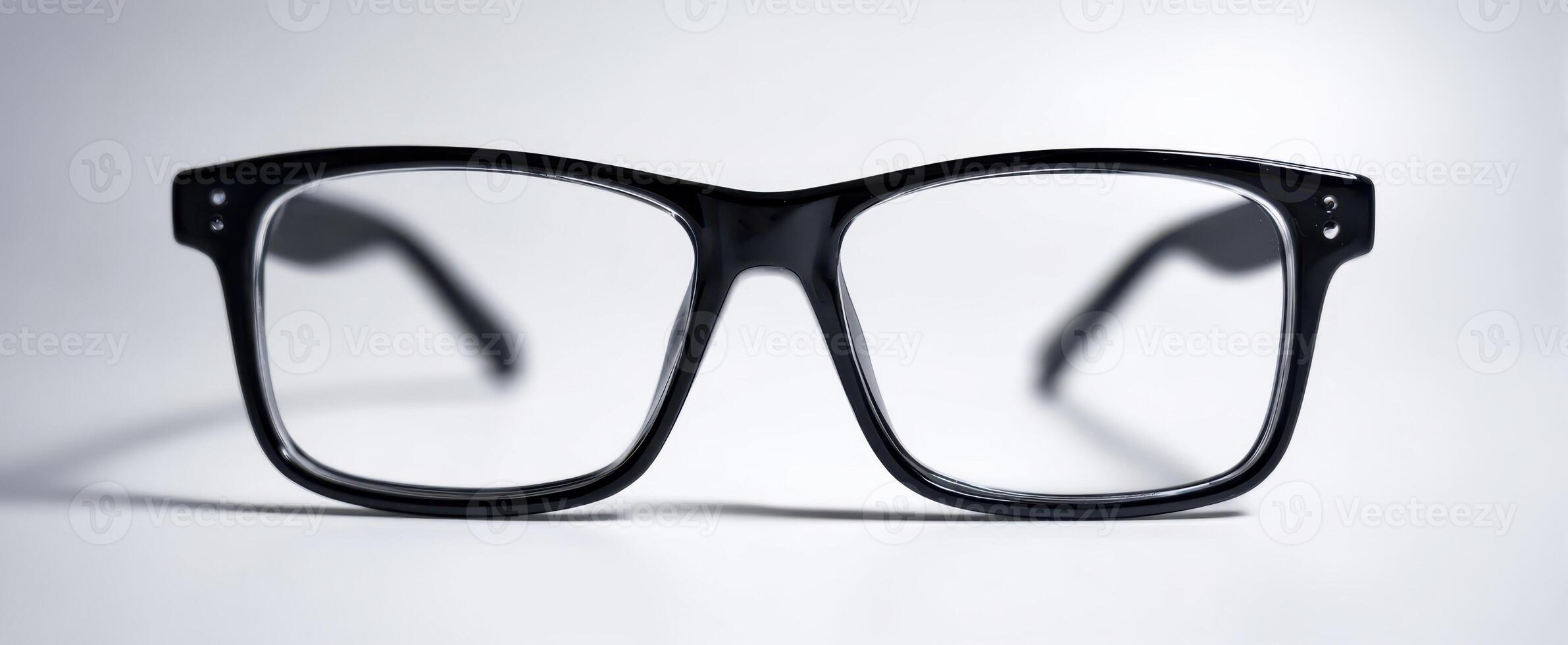 The stylish black glasses showcased against a minimalist background photo