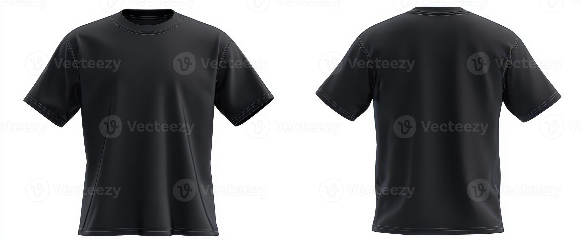 The black t-shirt showcasing front and back views for apparel design. photo