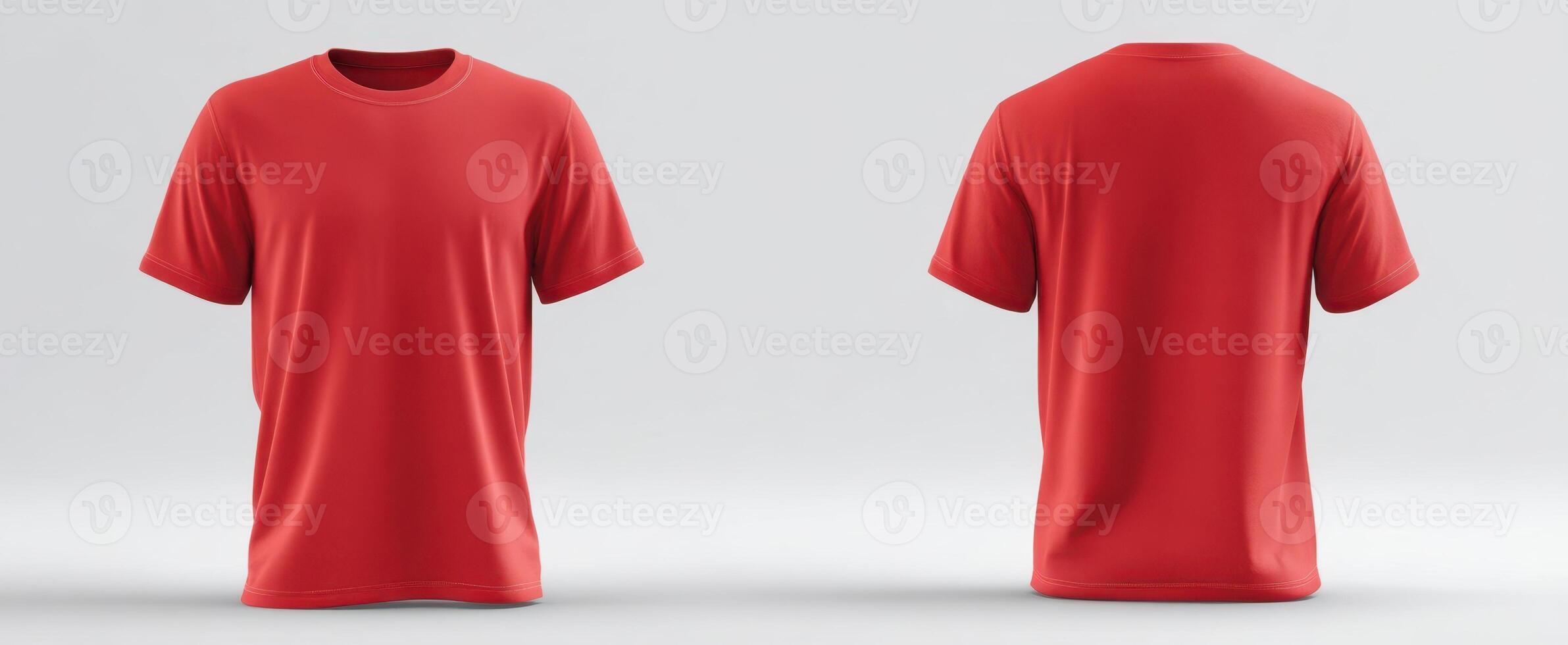 The sleek red t-shirt showcasing front and back views for design purposes. photo