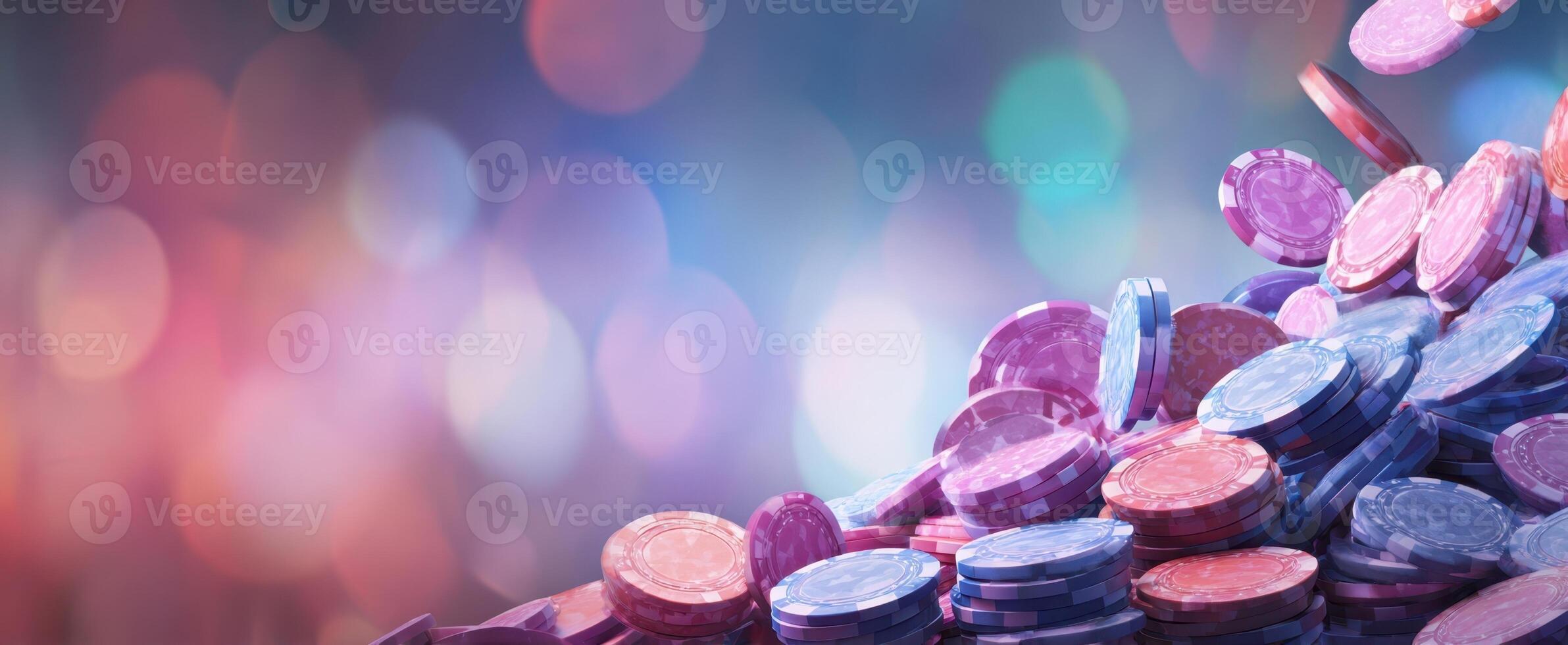 The vibrant cascade of poker chips creating a lively casino ambiance. photo