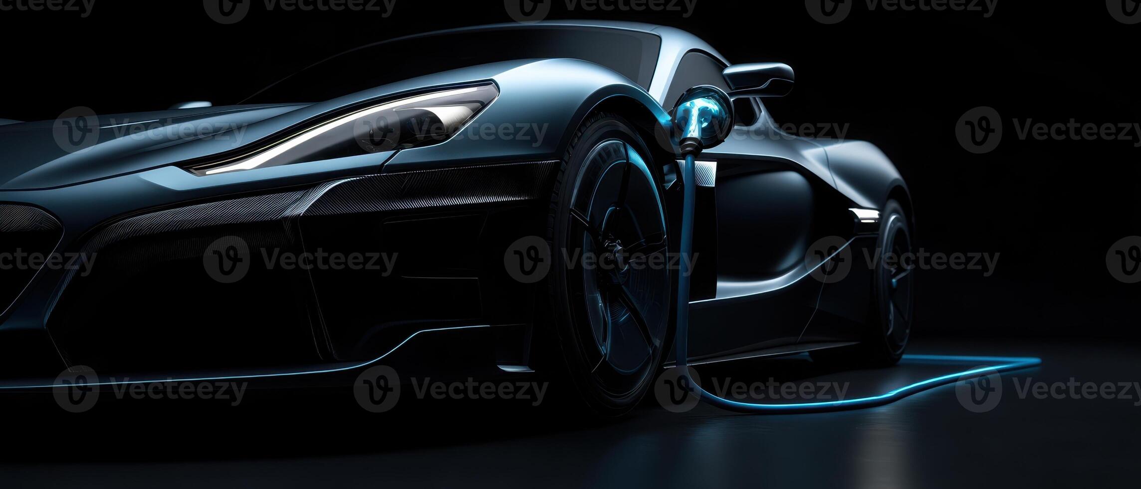 The electric car charging in a sleek, modern environment for sustainable driving. photo