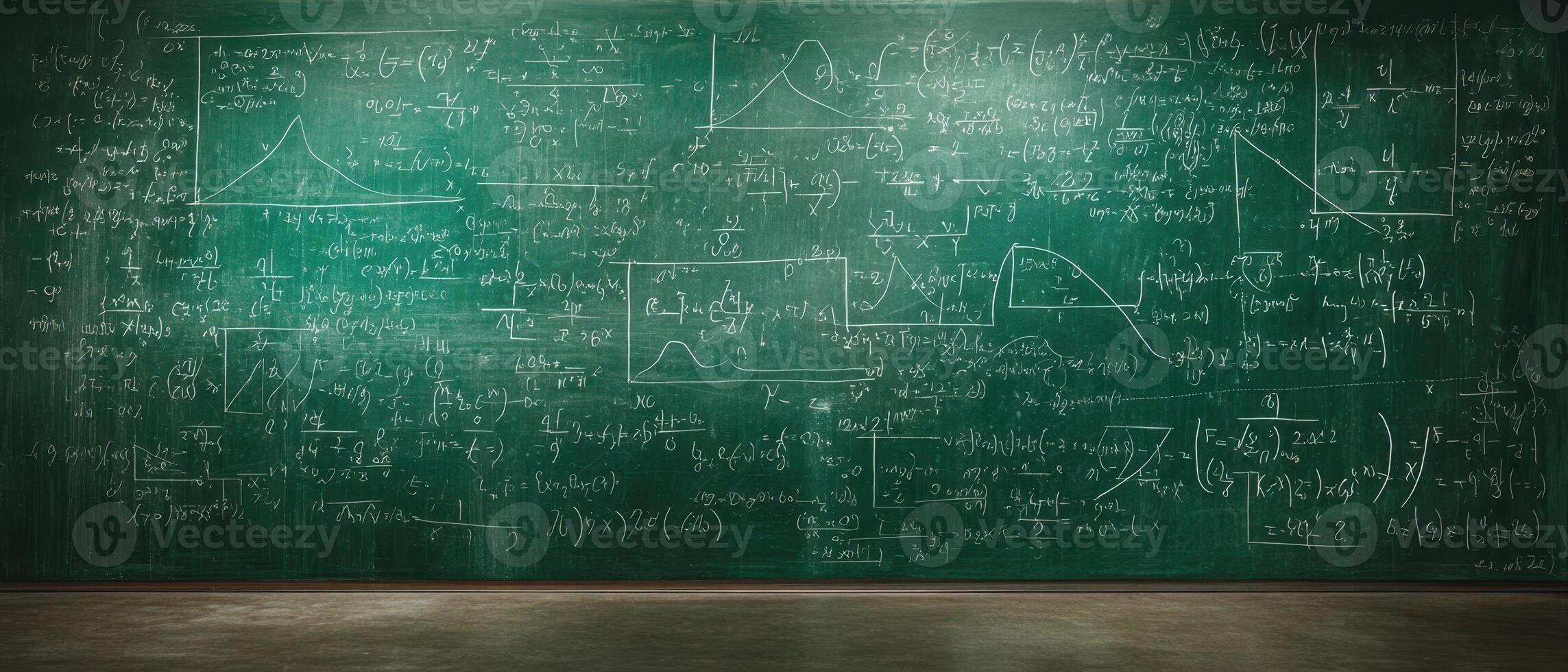 The chalkboard filled with complex mathematical equations and formulas photo