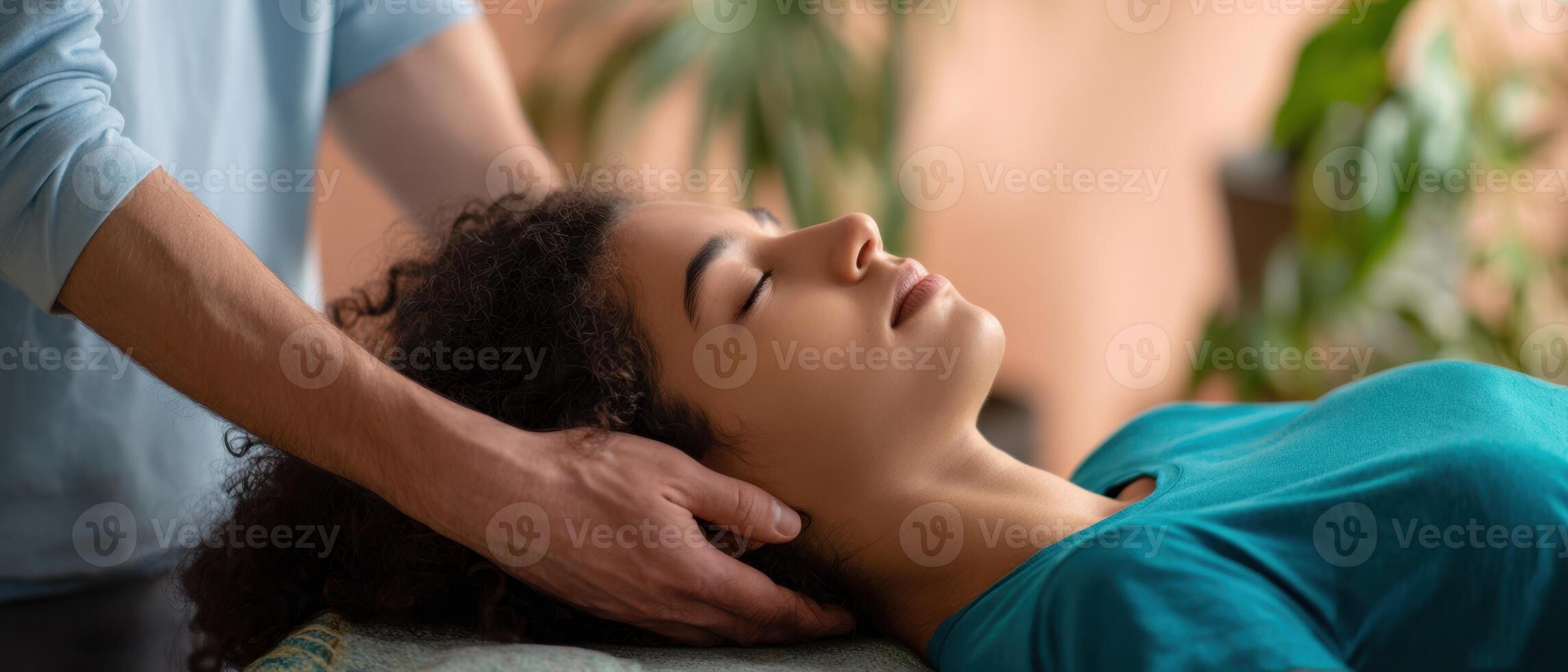 The woman enjoying a soothing massage in a serene wellness environment. photo