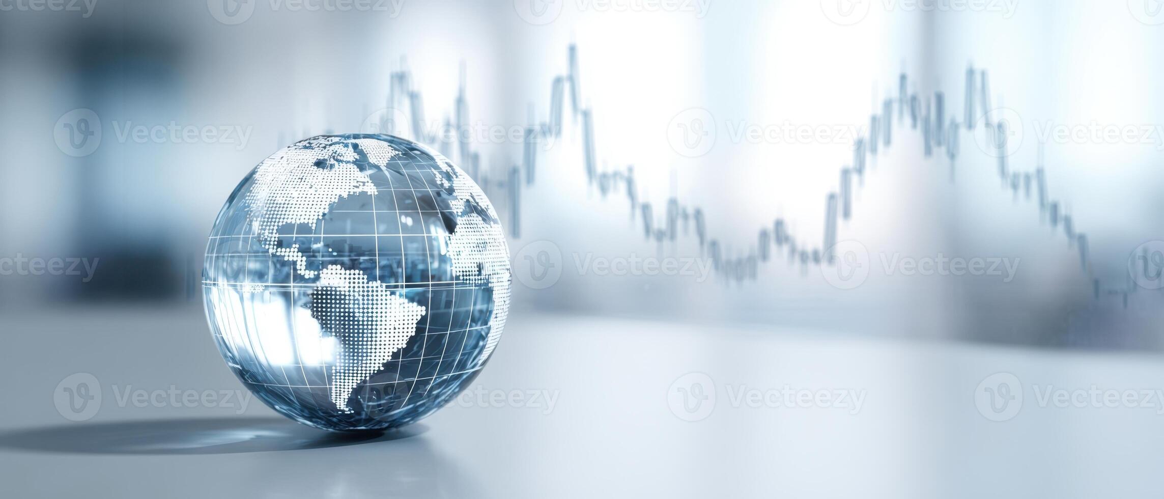 The globe symbolizing global finance and data analytics trends for business insights. photo