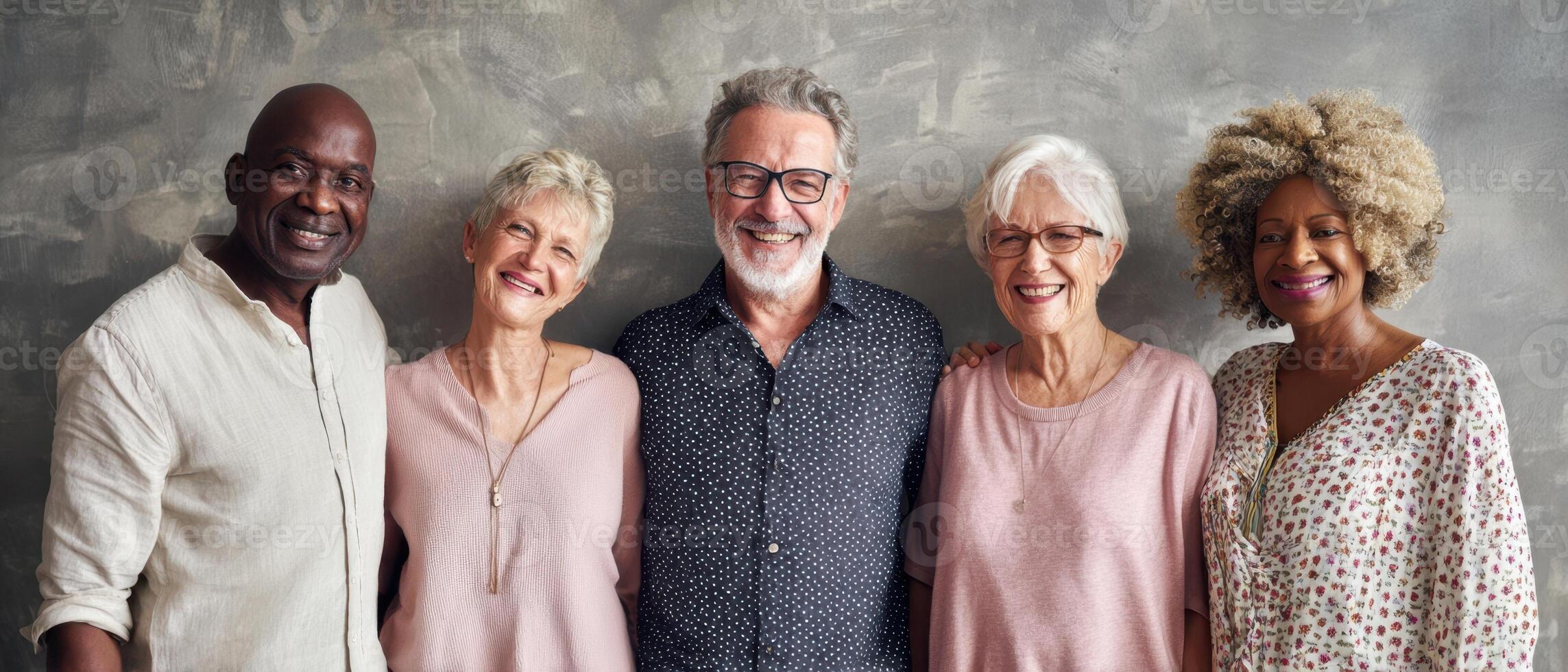 The joyful gathering of diverse seniors showcasing warmth and connection. photo
