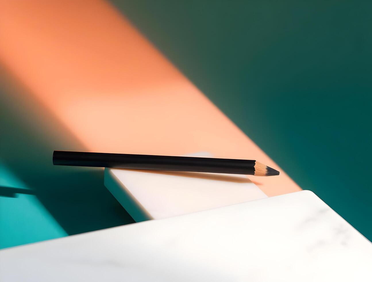 A pencil and a marble on a blue and orange background photo