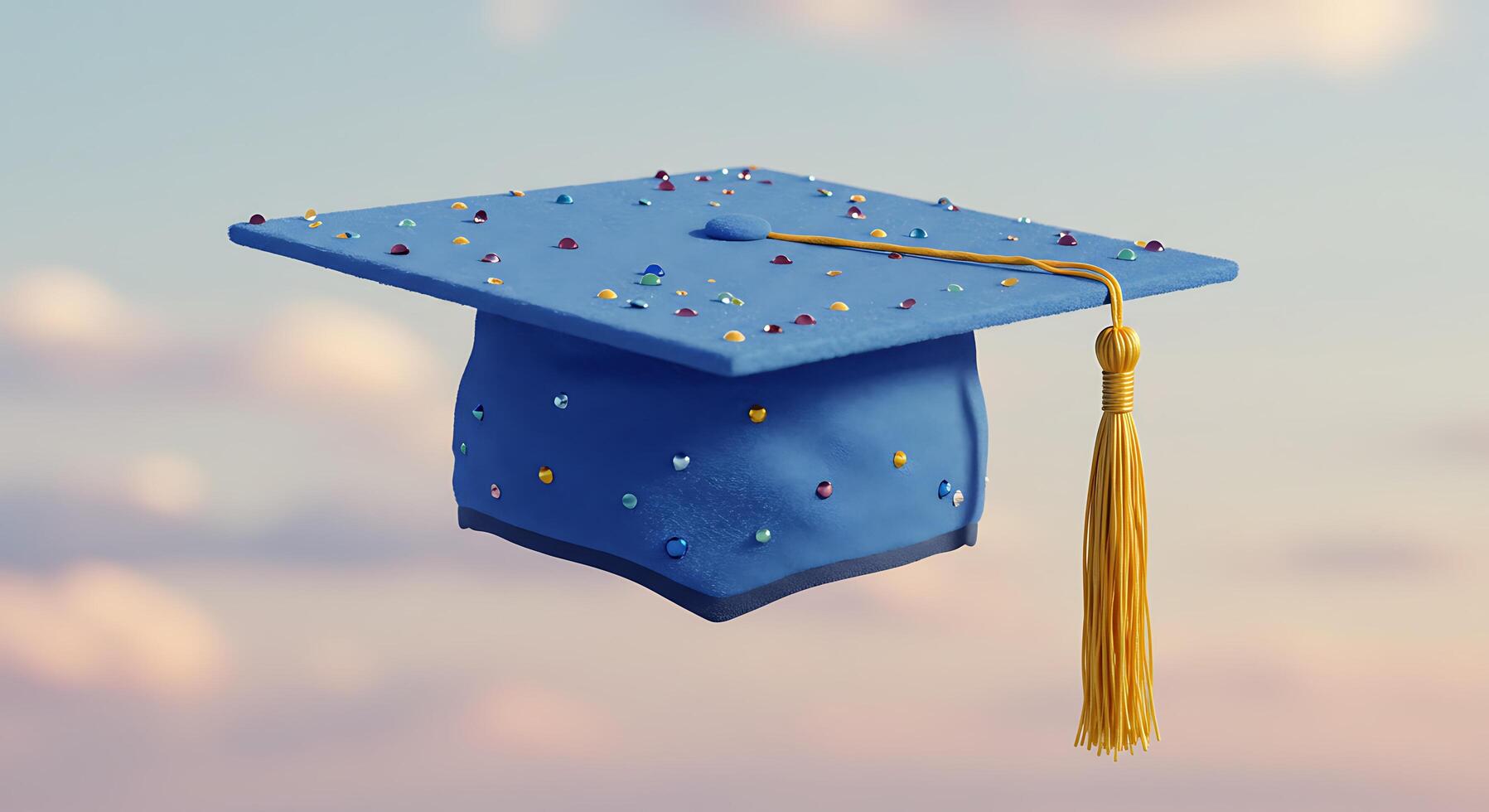 A graduation cap is shown in the sky photo