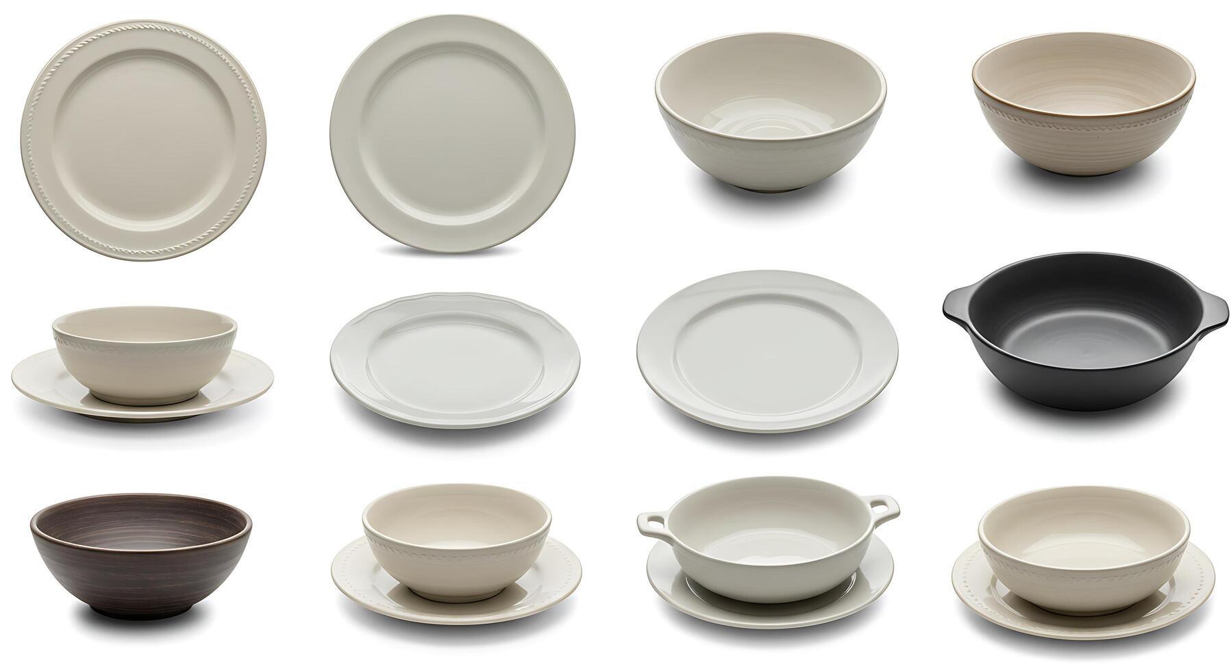 A collection of different types of plates and bowls photo