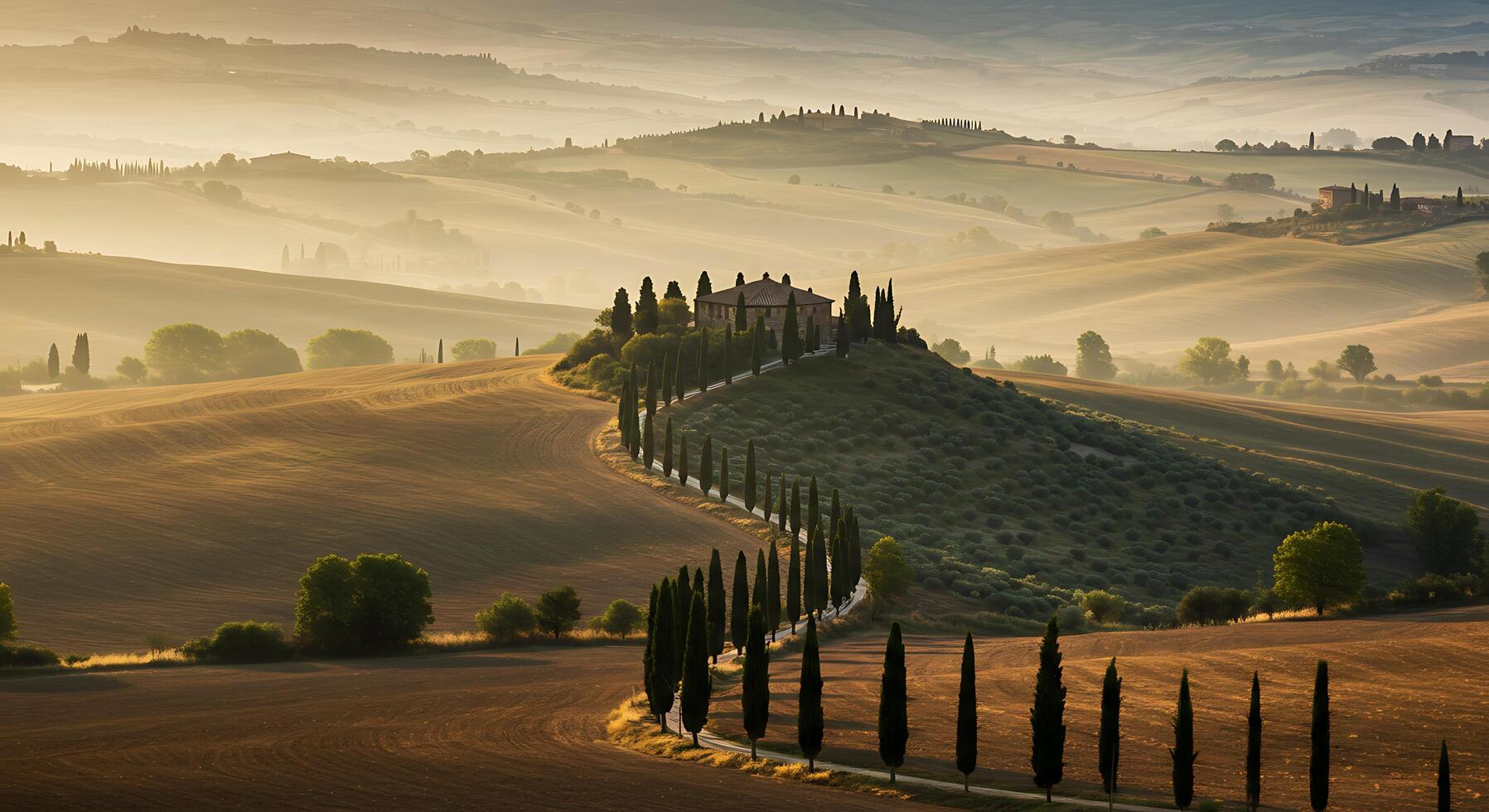 A beautiful landscape with trees and hills photo