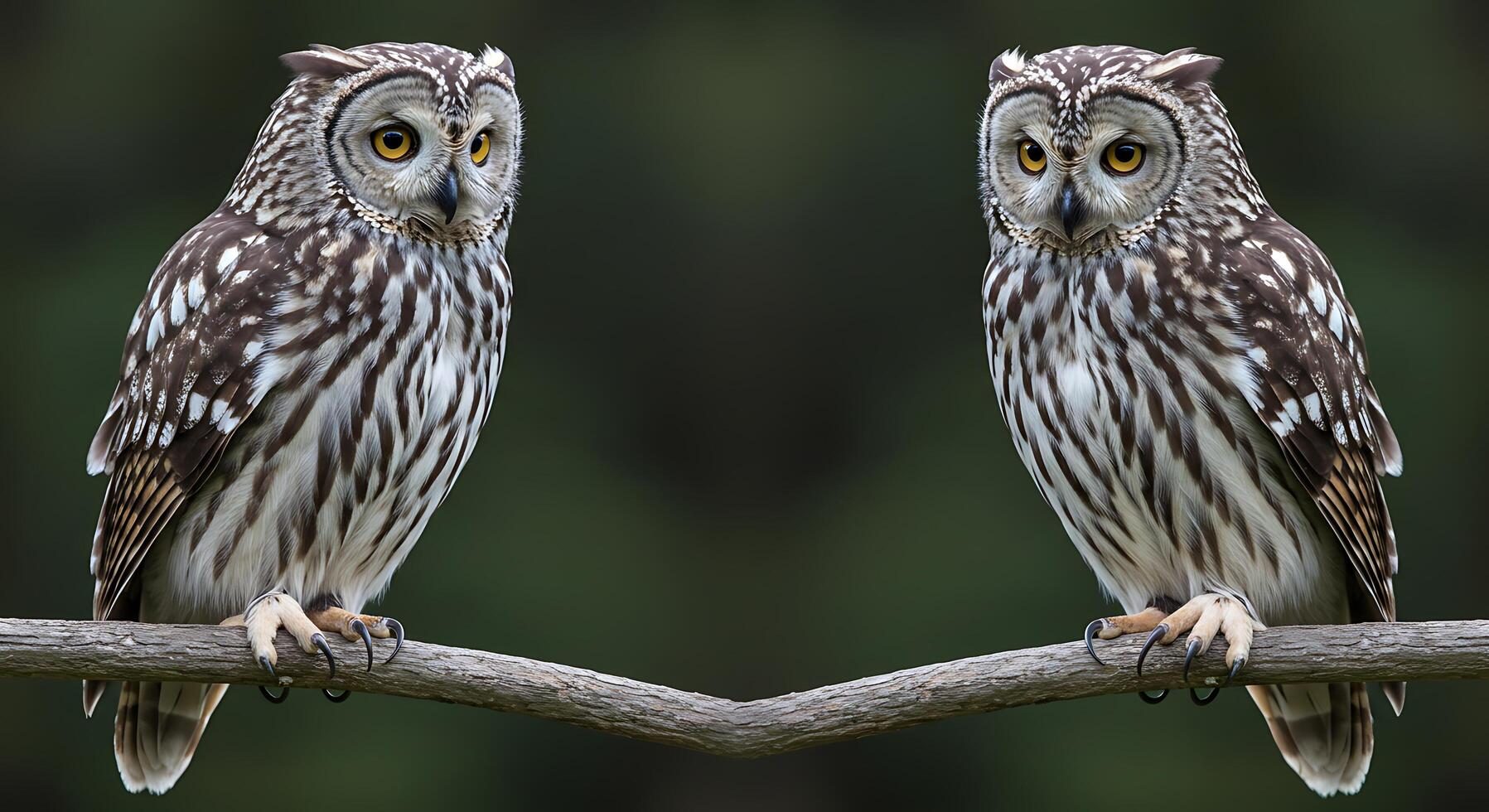 Two owls sitting on a branch photo