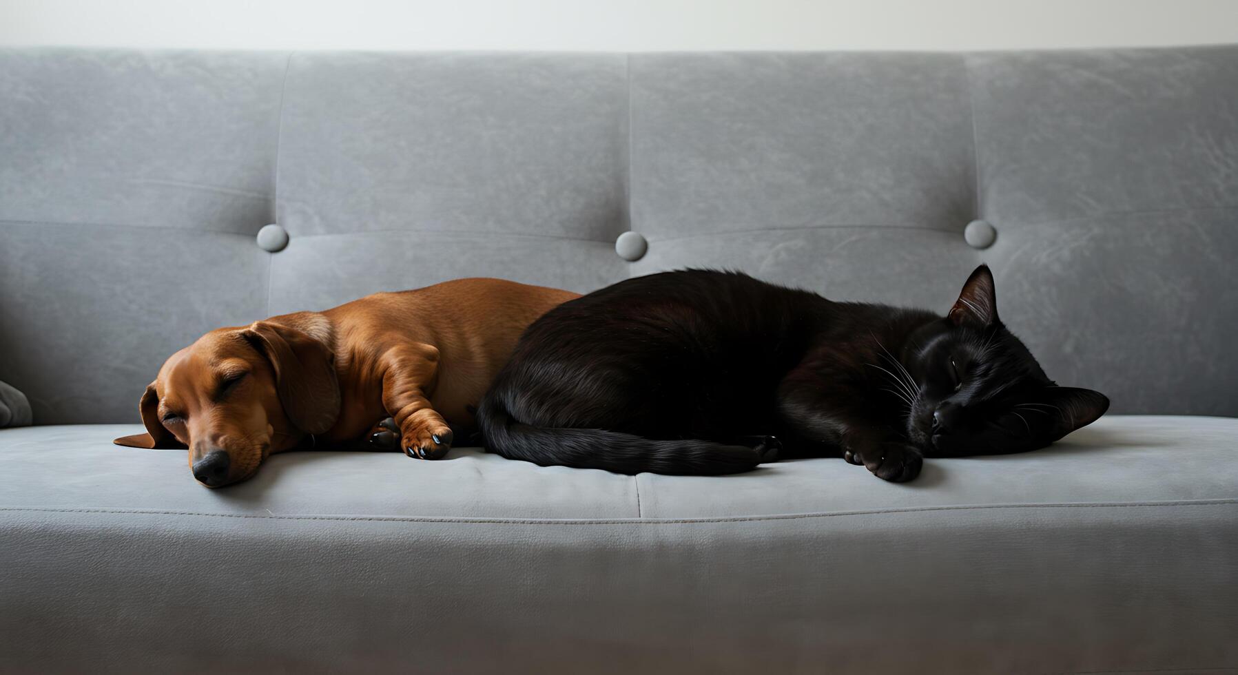 A dog and a cat sleeping on a couch photo