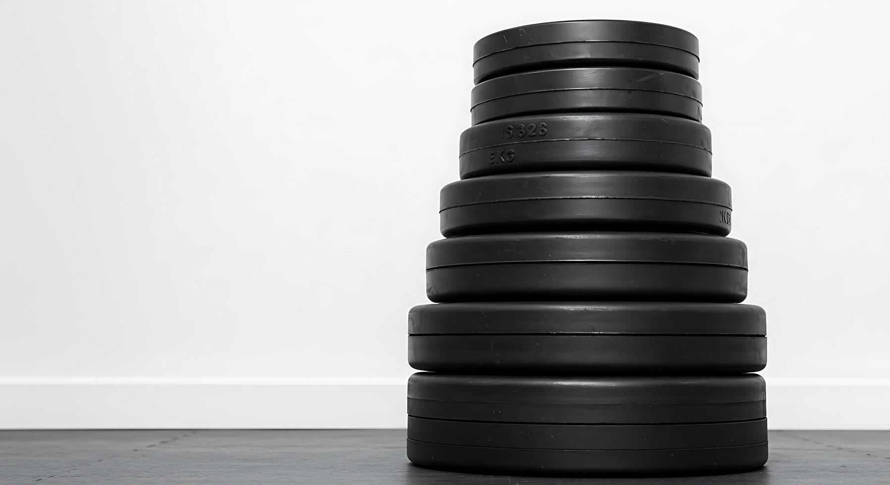 A stack of black tires on a floor photo