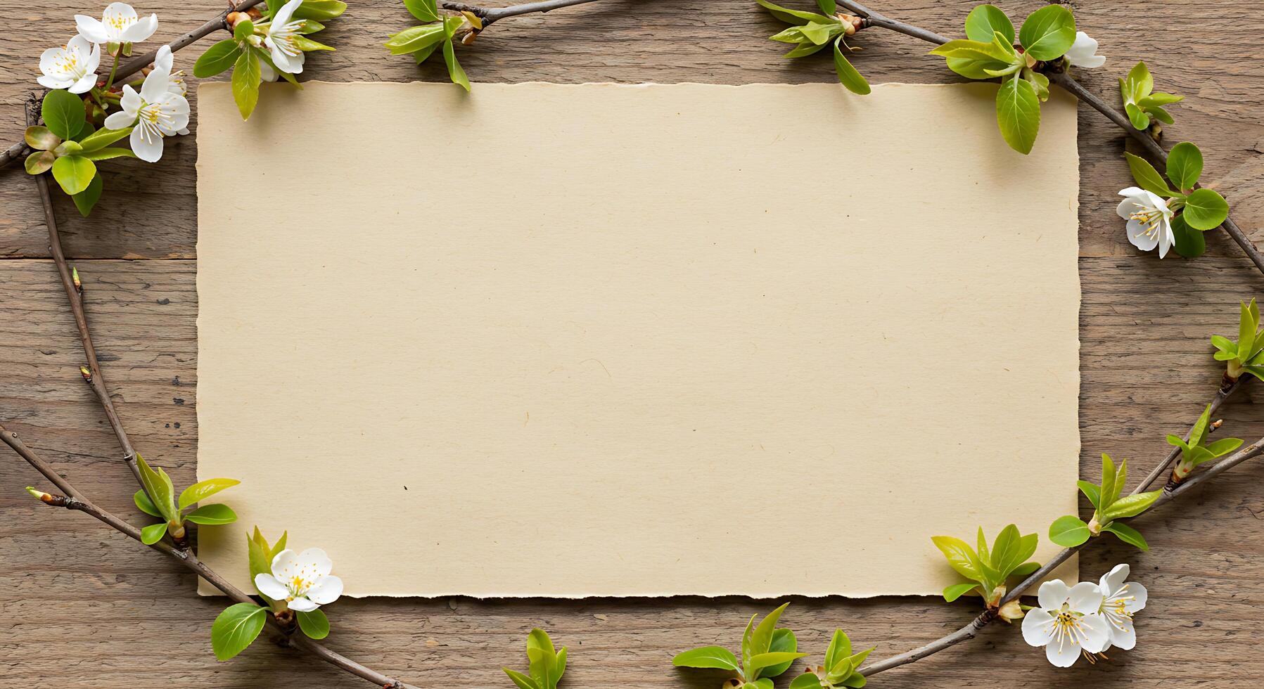 A piece of paper with flowers on a wooden table photo