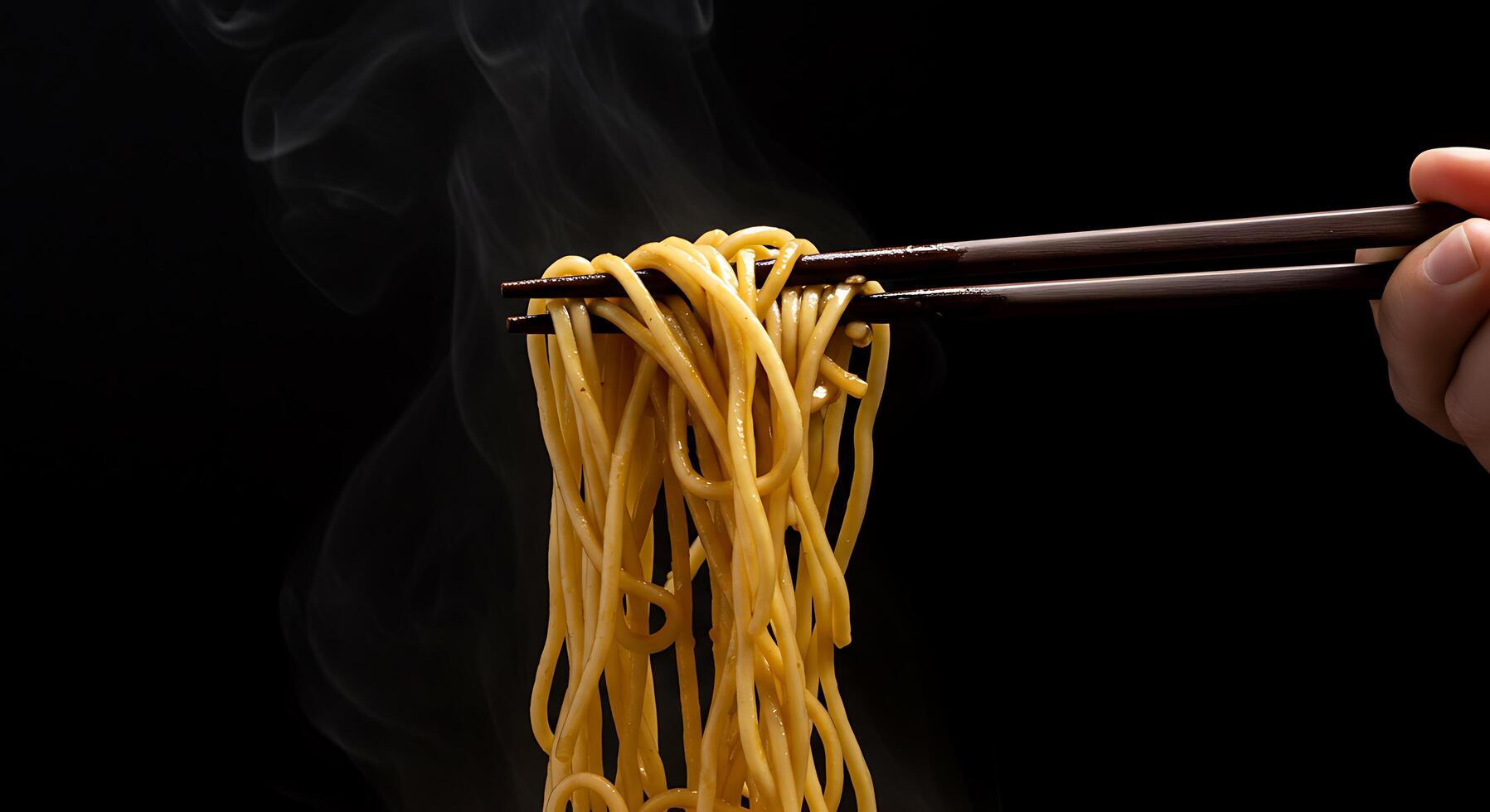 A person holding chopsticks over a bowl of noodles photo