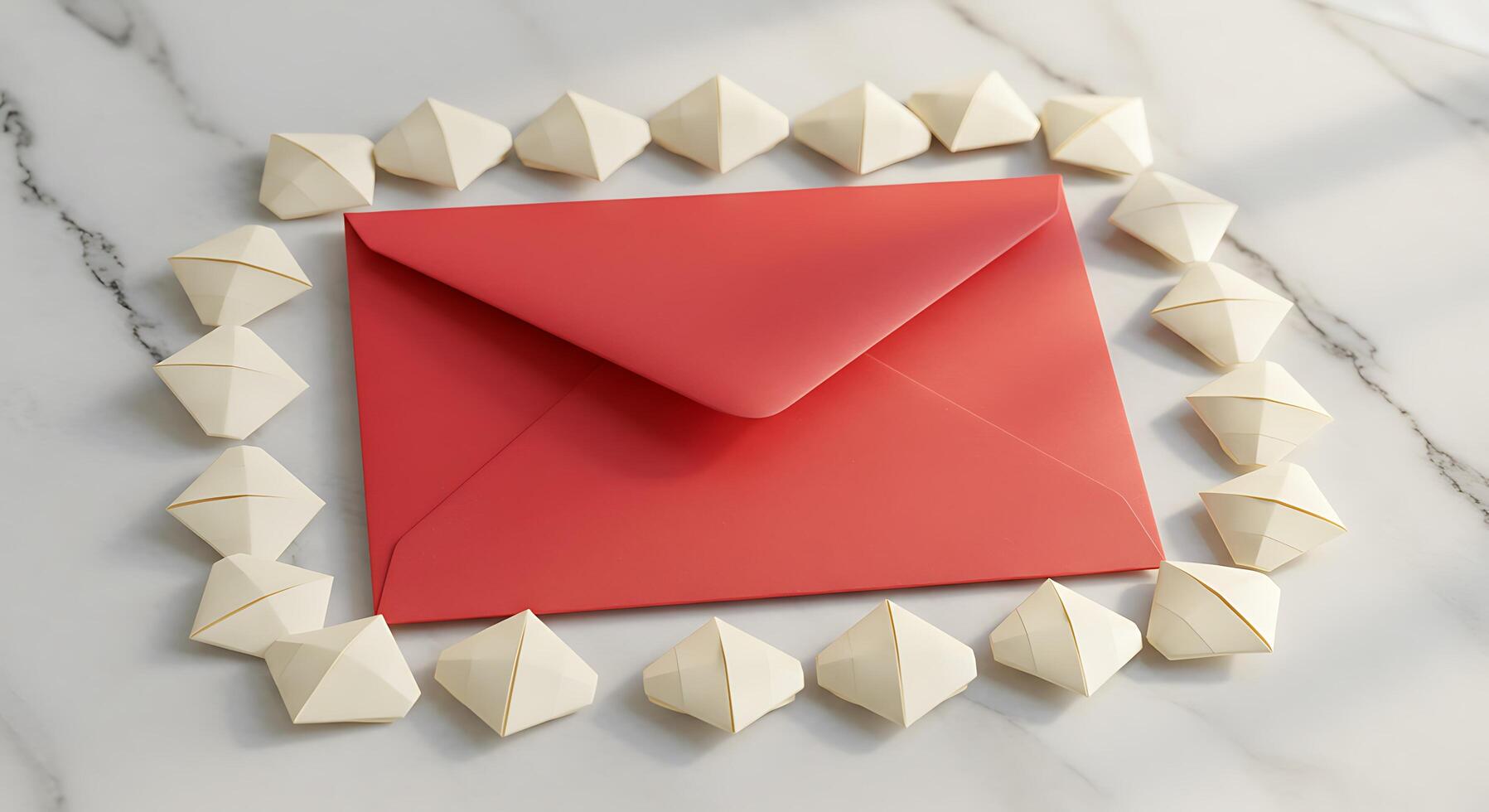 An envelope with white paper hearts around it photo