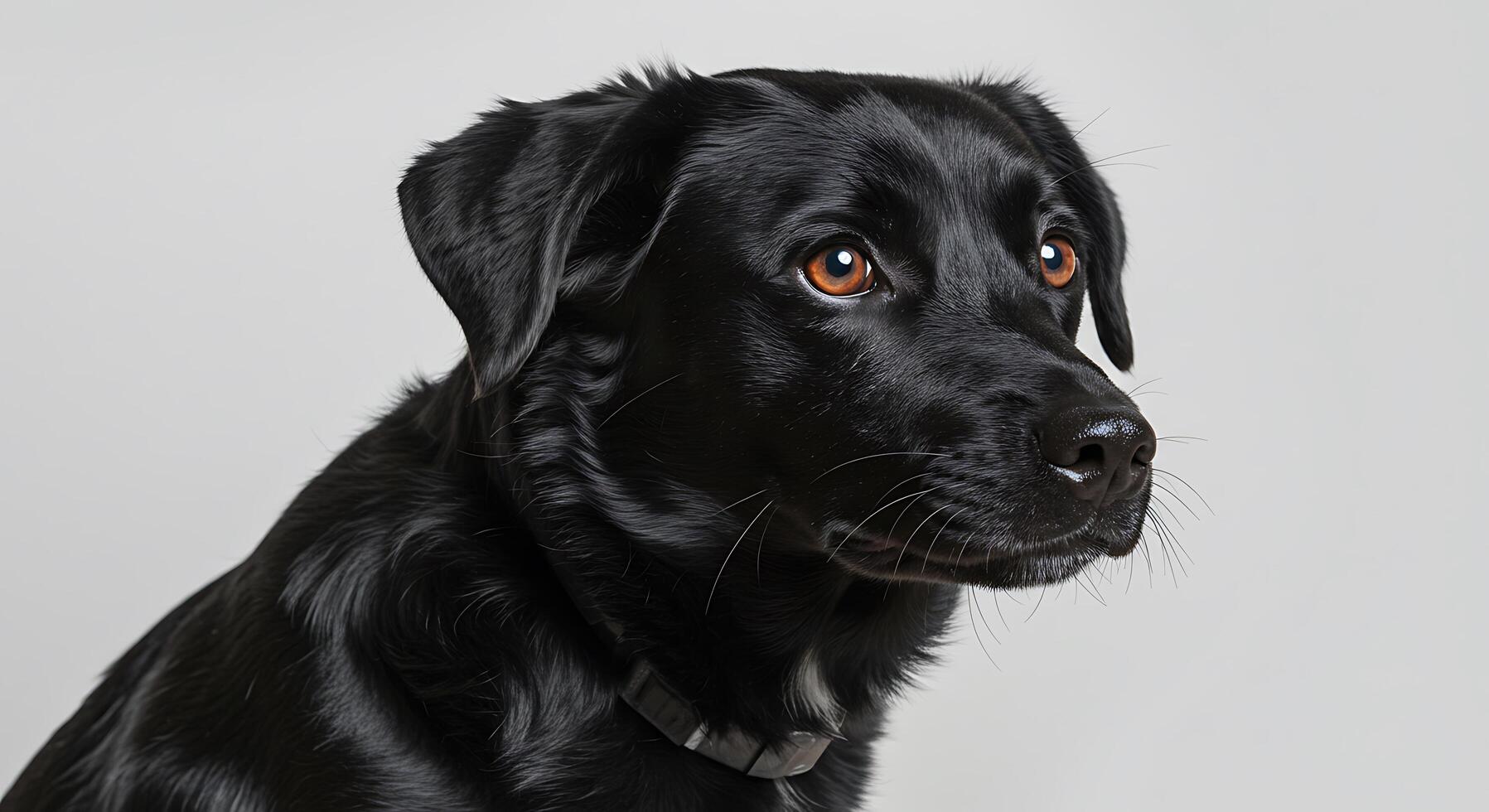 A black dog with a collar on a white background photo