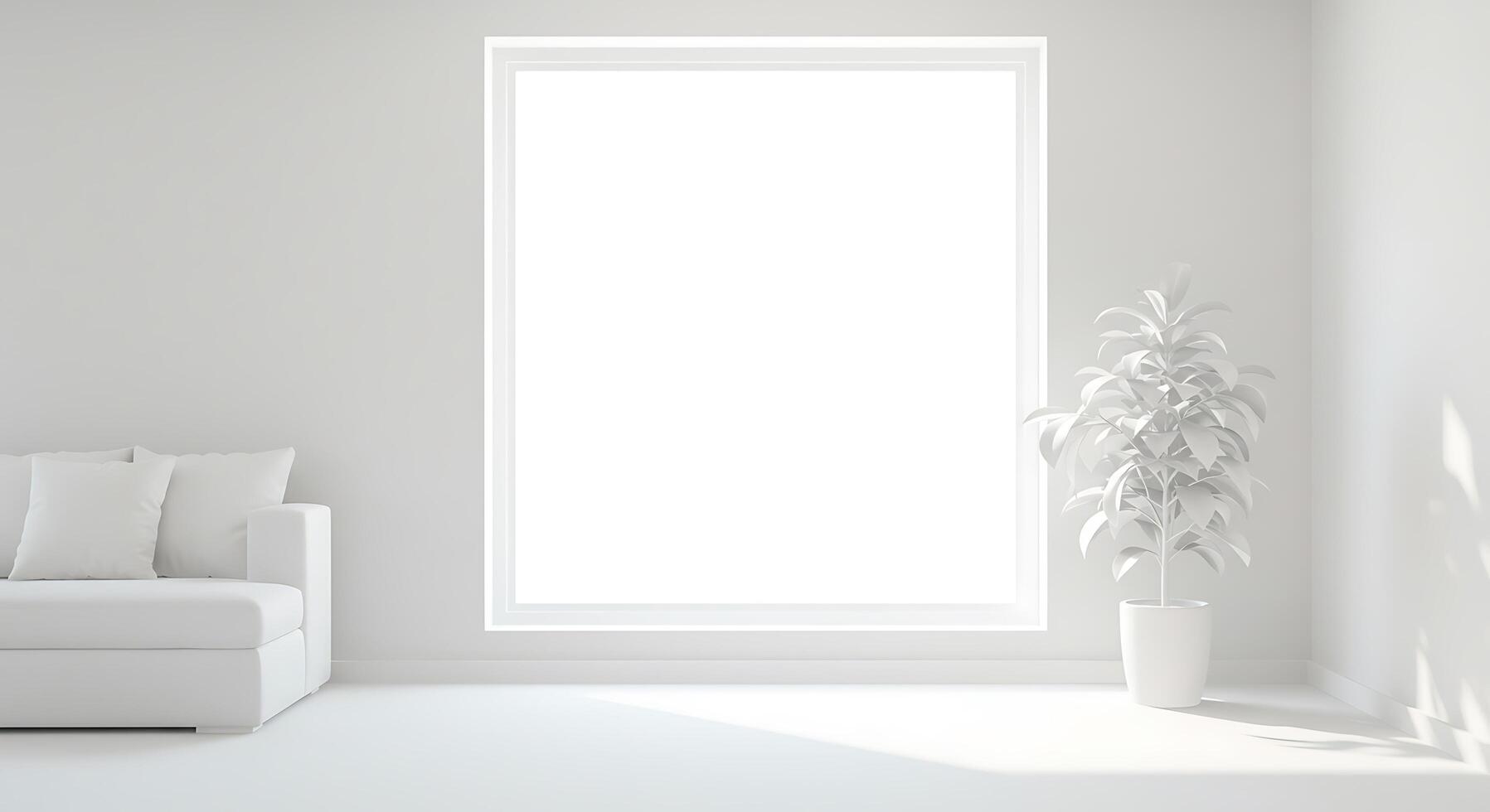 White room with a window and a couch photo