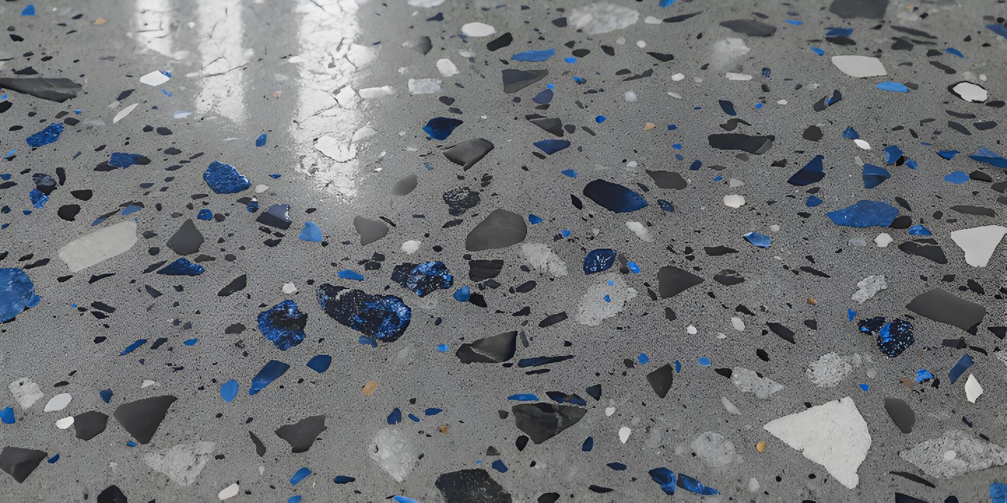 Grey Terrazzo Floor Texture with Blue and Black Chips photo