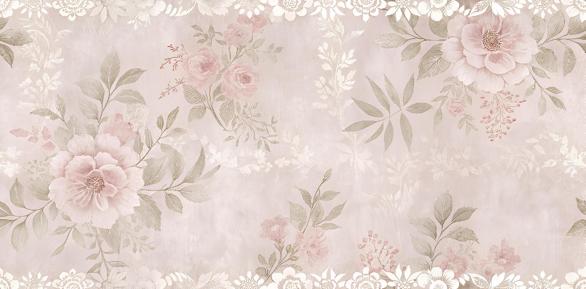 Blush Pink Floral Wallpaper Design Delicate Roses and Leaves photo
