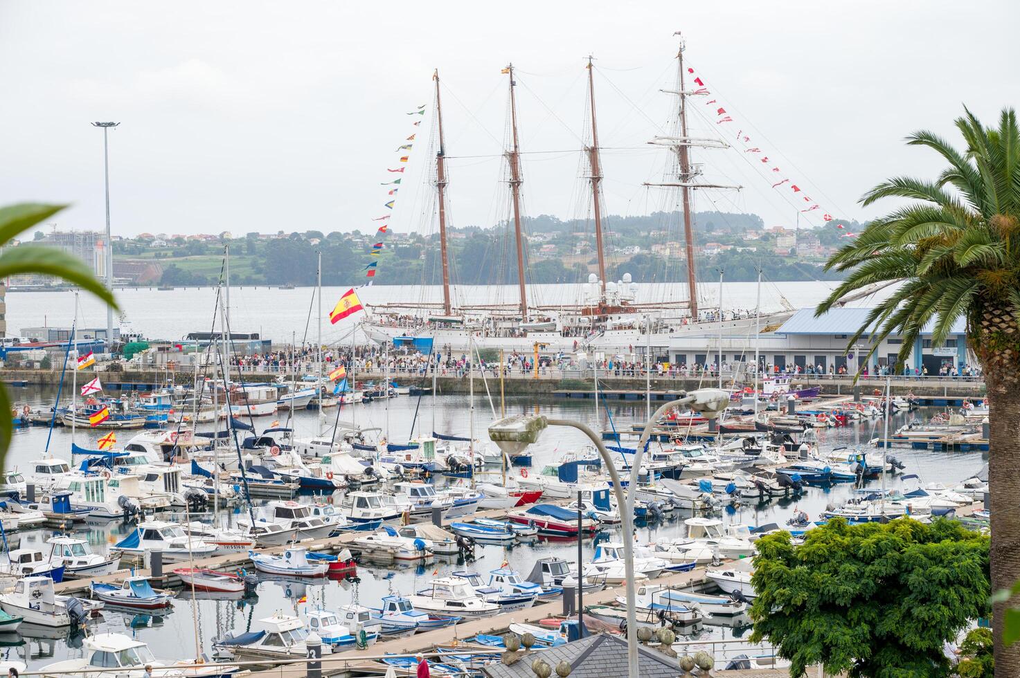Ferrol, Spain July 11 2025.. Juan Sebastian de Elcano, Spanish Navy steel hulled barquentine training ship, moored in the port of Ferrol photo