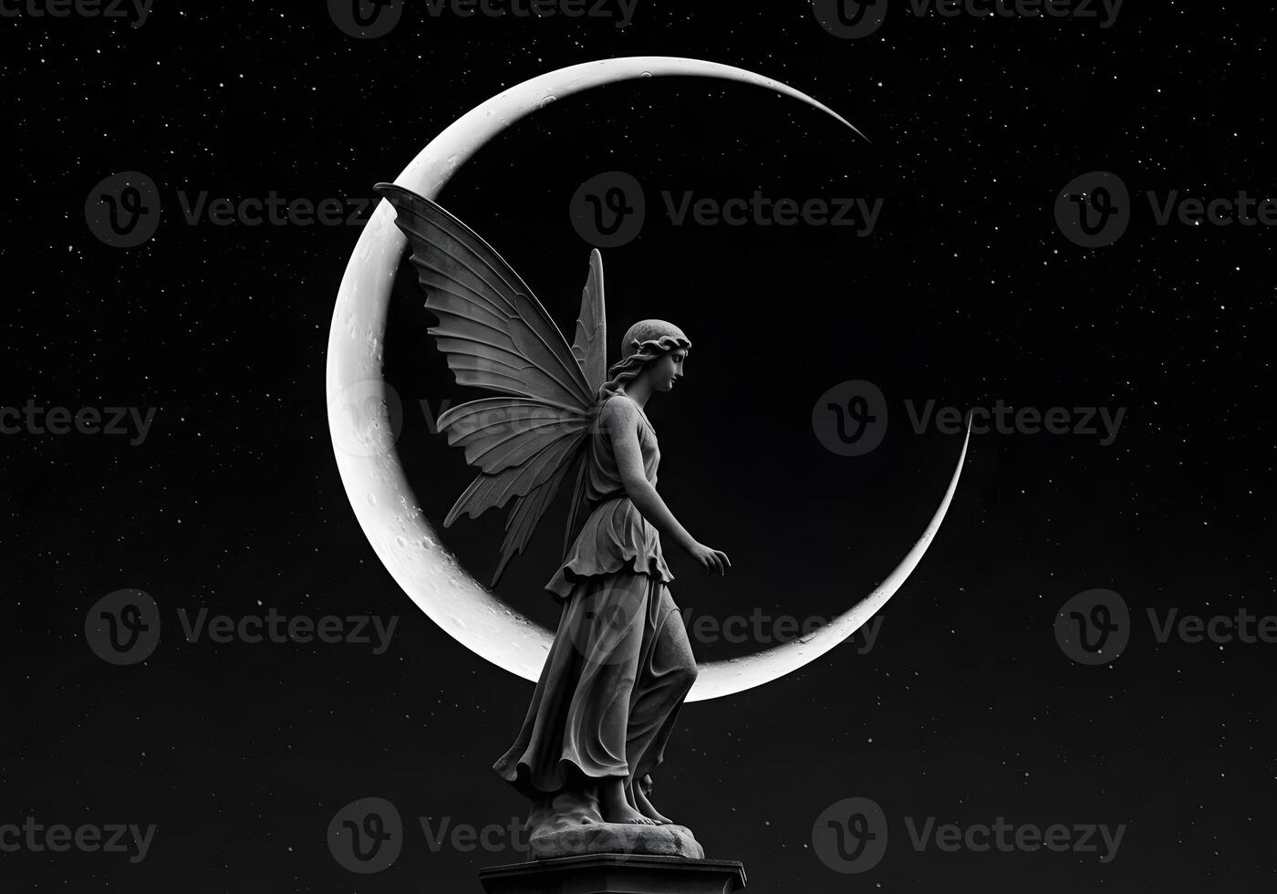 Fairy statue moonlight illustration photo