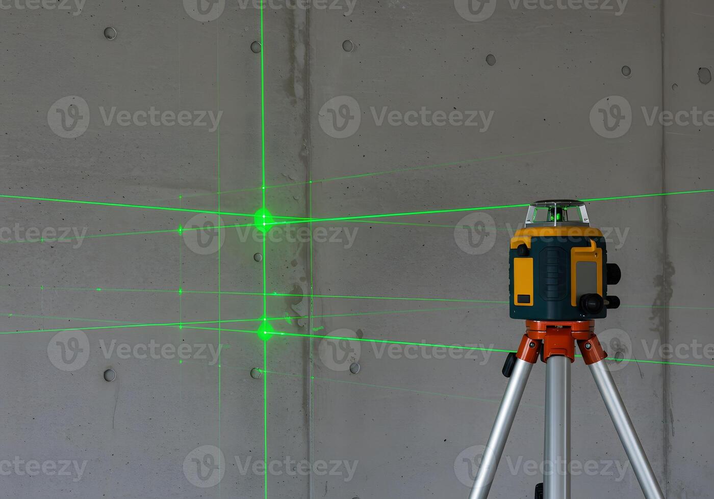 A laser level on a tripod with green lights photo