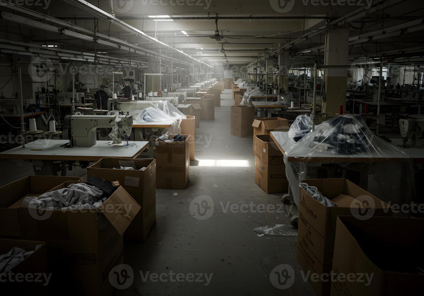 A factory with lots of boxes and machines photo