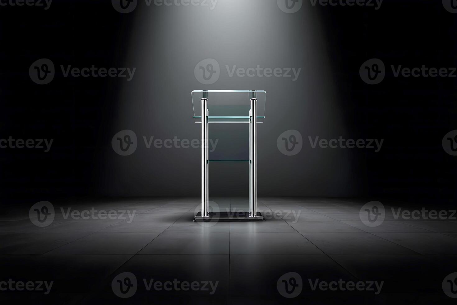 A podium in a dark room with a spotlight photo