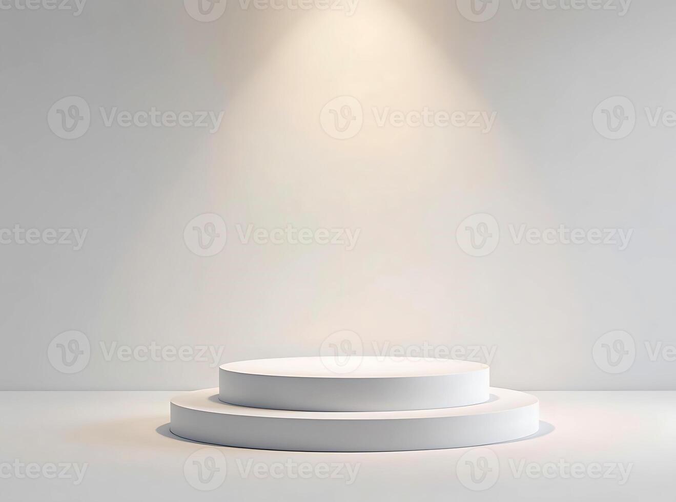 White pedestal podium with spotlight on white background photo
