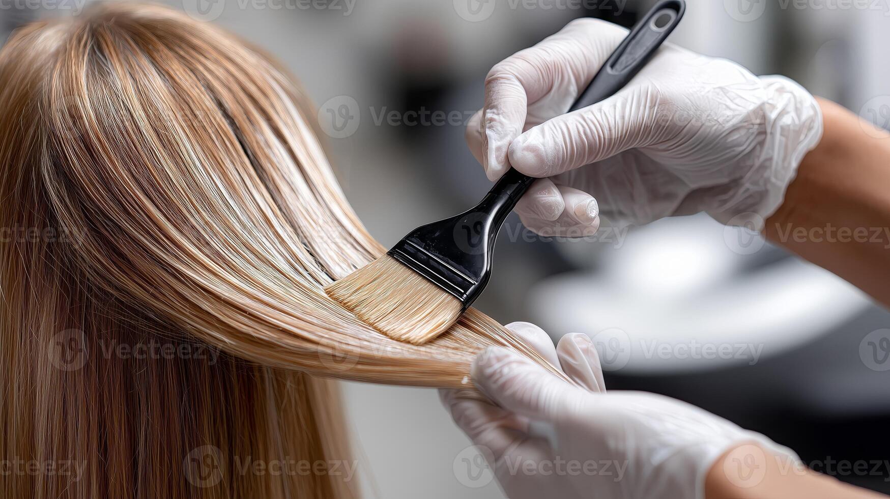 Hair coloring process in a modern salon during a busy afternoon photo