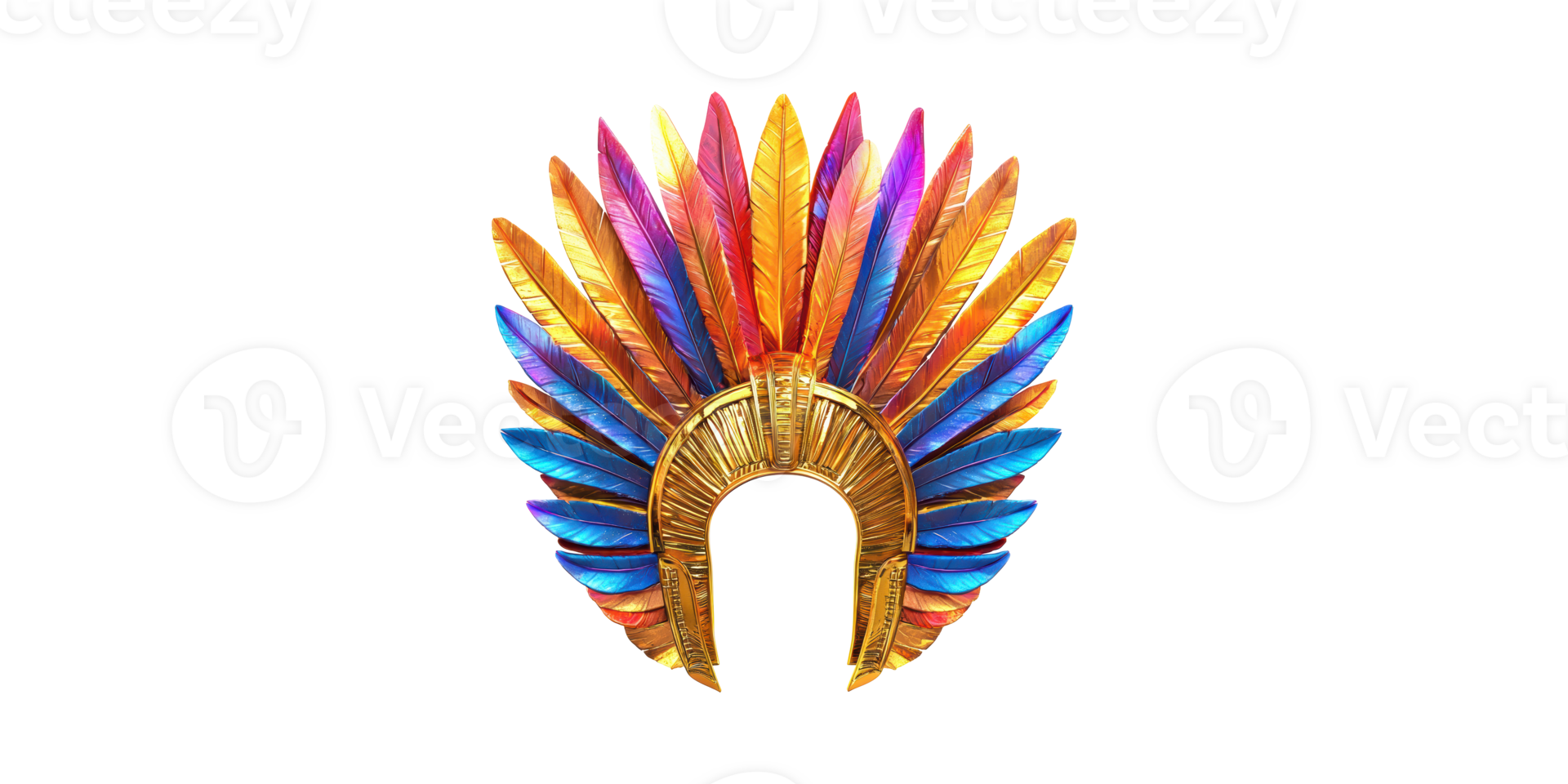 Colorful Feathered Headdress With Gold Accents. Cultural And Artistic Symbolism Isolated On Transparent Background png