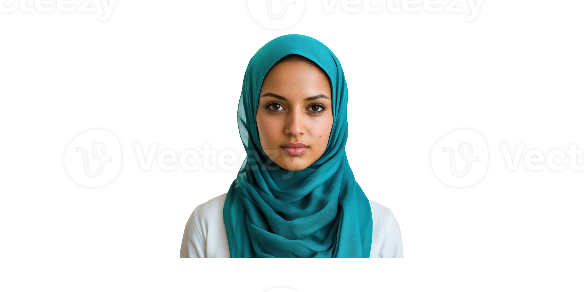 Young Woman In Teal Hijab. Cultural Identity And Fashion Expression Isolated On Transparent Background png